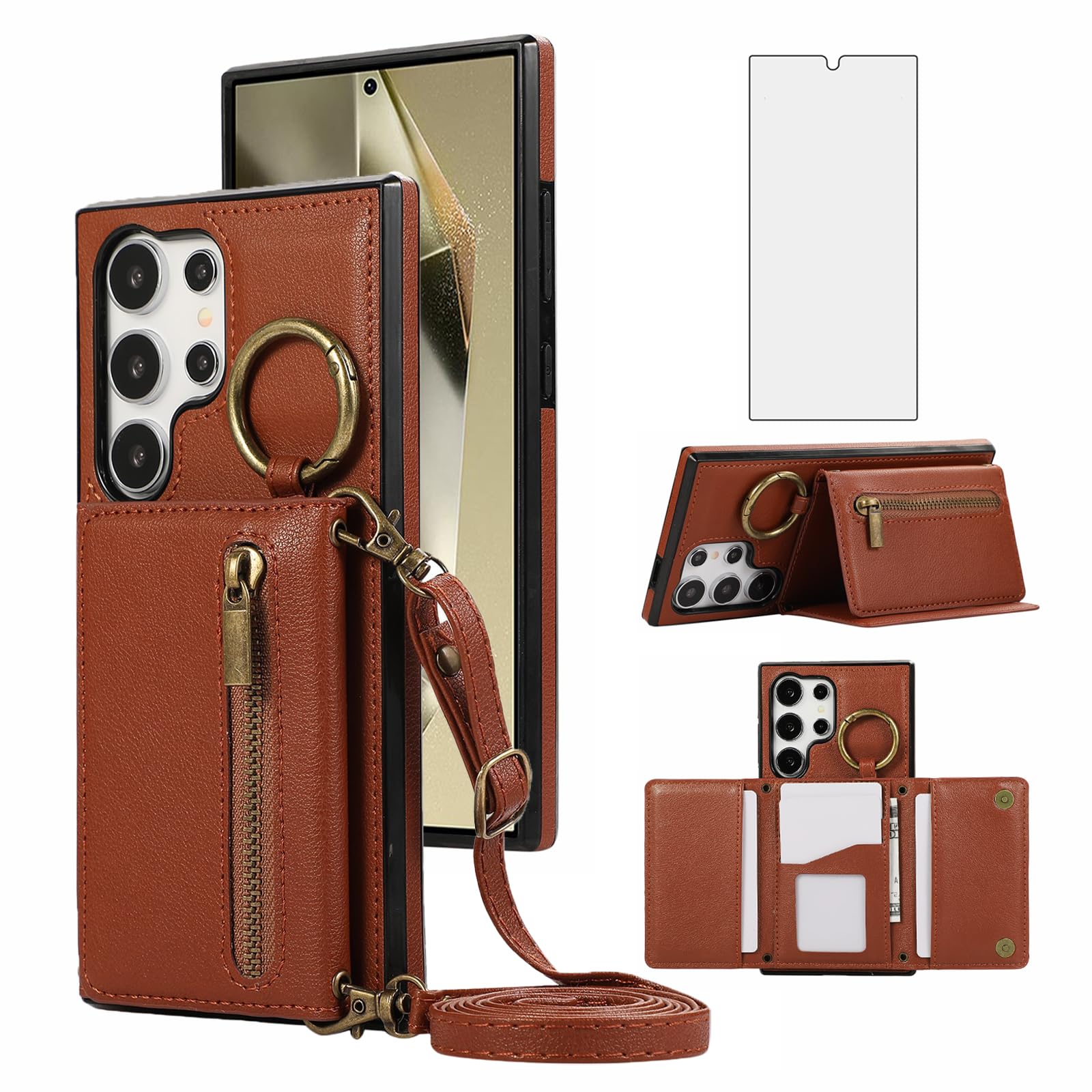 Coque Galaxy S24 Ultra Asuwish antichoc marron avec grip - 8