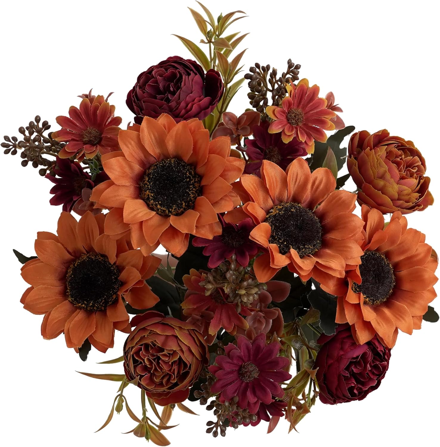 2 Bunches Artificial Fall Sunflowers Flowers, Fake Silk Fall Flowers Decorations for Dining Room, Kitchen, Office, Thanksgiving, Farmhouse, Harvest Decor