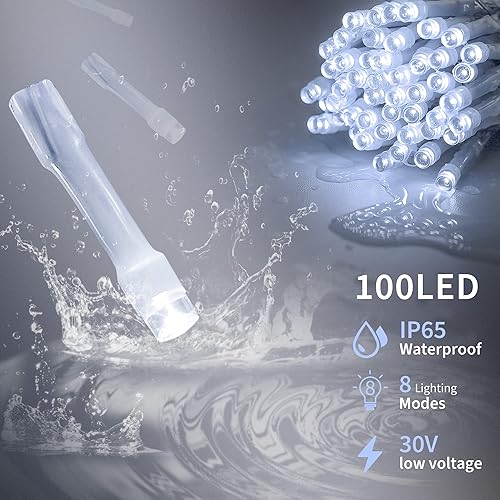 Miniatura 2 de oopswow Guirnalda de luces LED de color blanco, 100 luces LED enchufables con 8 modos para fiestas en interiores y exteriores, boda, hogar, patio,