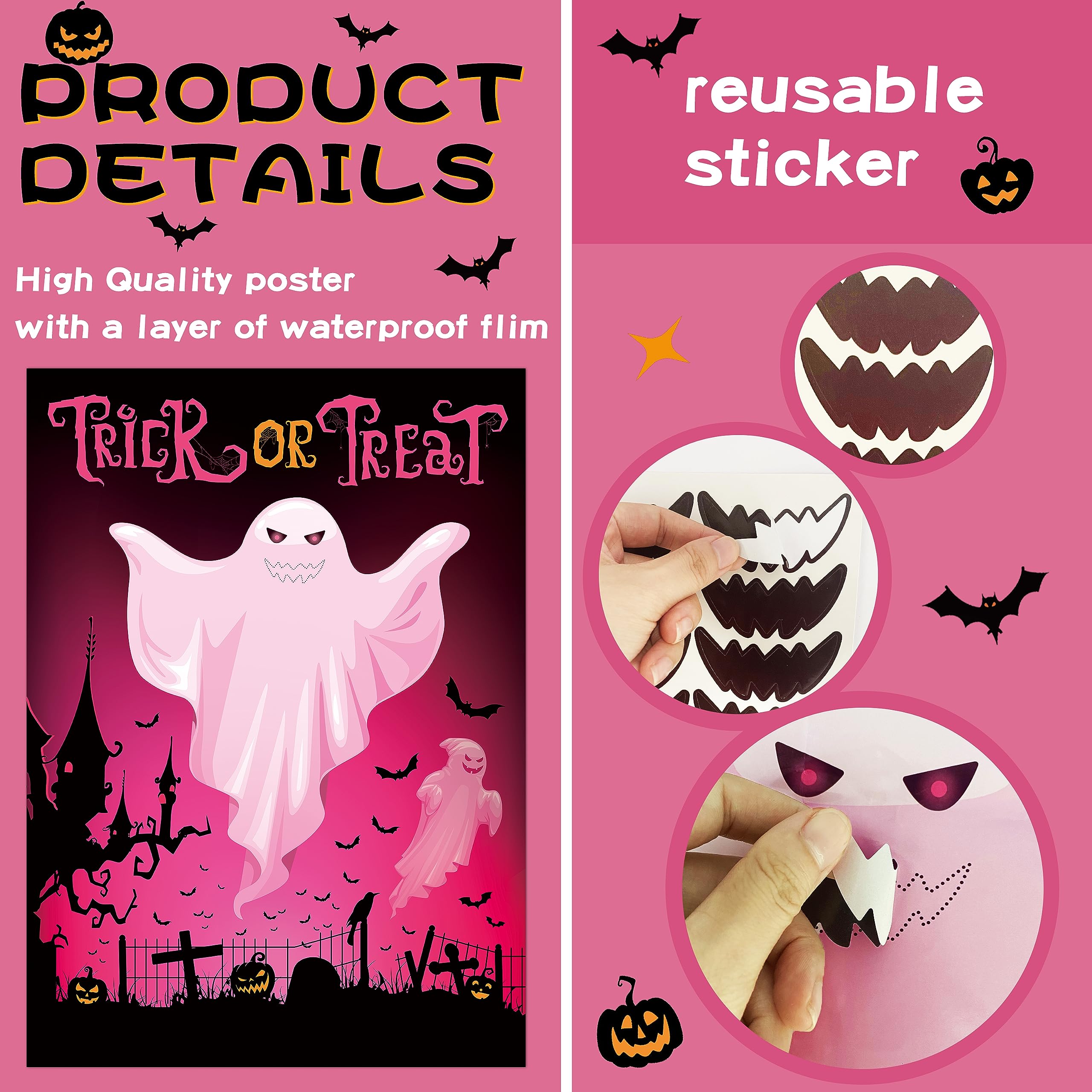 Autocollant De Tatouage Pour Visage D'horreur D'halloween, Grande Bouche, Maquillage Amusant, Fête, Festival Fantôme, Déguisement, Décoration D' Halloween