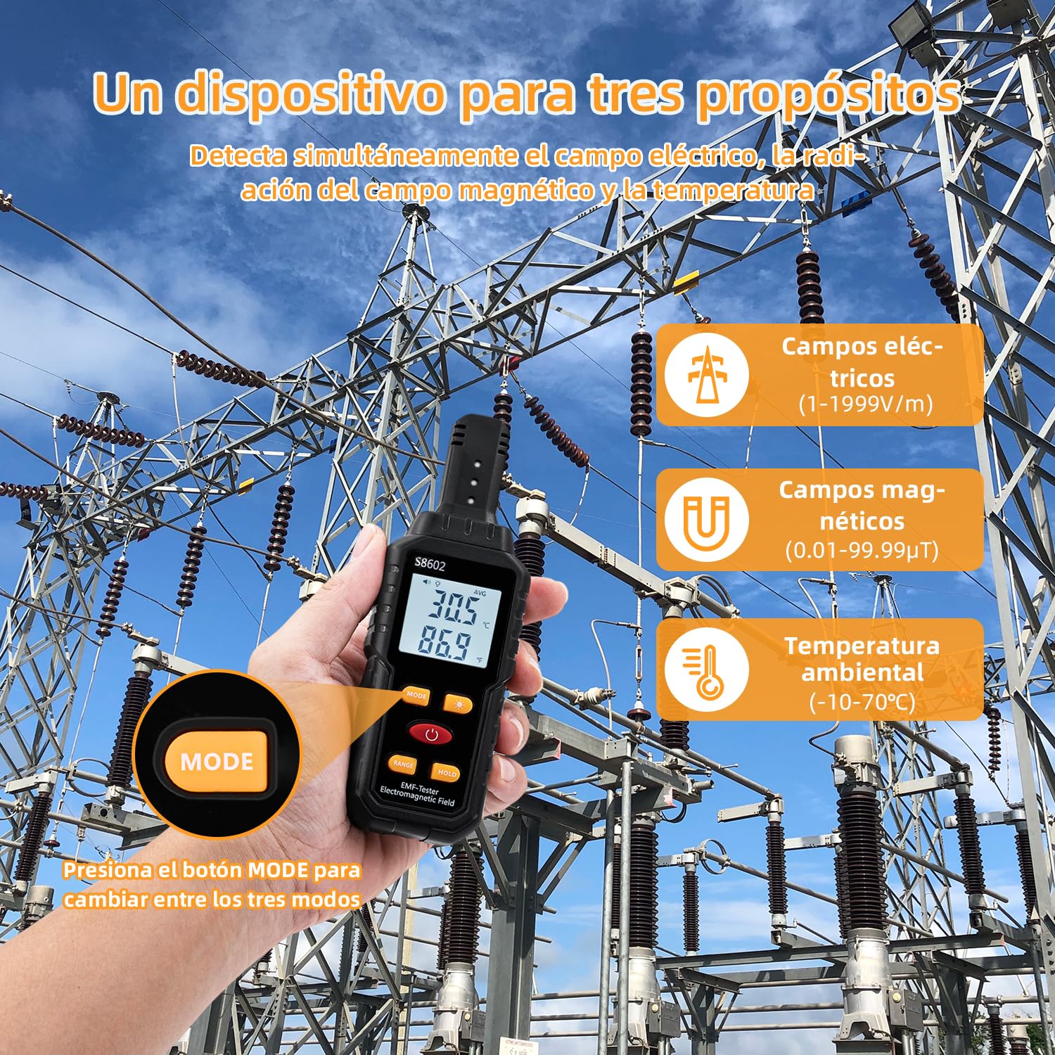 Mcbazel 3 en 1 Medidor Digital EMF, Probador de Radiación Electromagnética con Pantalla LCD retroiluminada, Dispositivo LCD portátil, Mini Detector EMF para uso en el Hogar, Oficina, Exteriores
