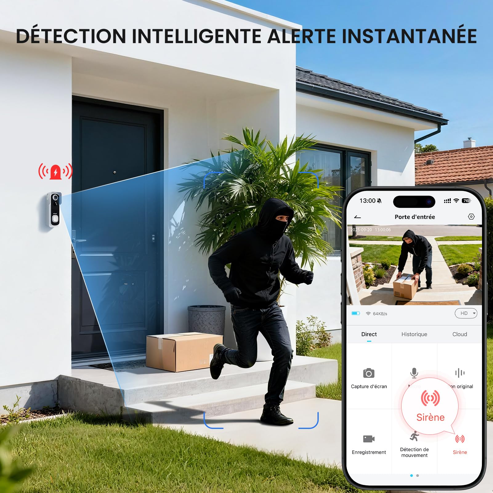 ieGeek 2K Sonnette sans Fil Exterieur Etanche, Sonnette Vidéo avec Caméra Compatible Alexa, Install Facile, Détection IA, IP66 Étanche,Vision Nocturne, Stockage Cloud, WiFi 2,4 GHz Uniquement (Blanc)