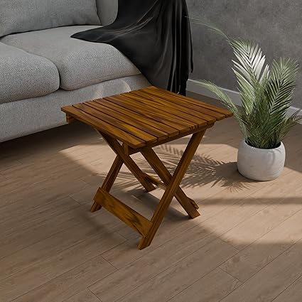 Ereteken ART Patio Folding End Table/Tea Table,Outdoor Wooden Square Portable End Table/Picnic Table for Camping & Dining/Balcony and Garden Bistro Side Table