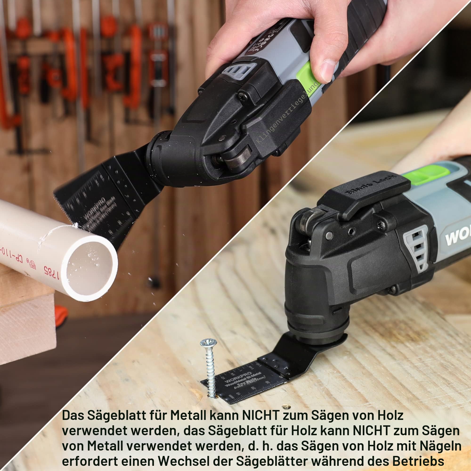 WORKPRO 300W Multifunktionswerkzeug, Oszillierende Säge mit 17 Zubehör und Aufbewahrungstasche, 7 Drehzahl 15000-23000 rpm Oszillationswerkzeug Oszillierer zum Trennen, Schleifen und Schaben