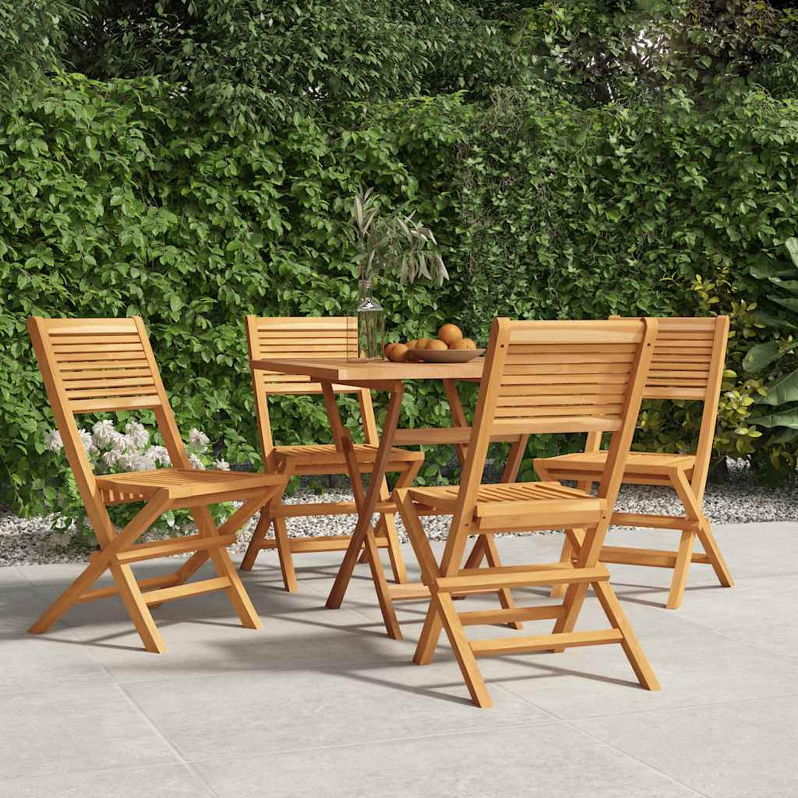 Chaise de jardin pliante teck massif : lot de 4 chaises d'extérieur pour balcon et terrasse