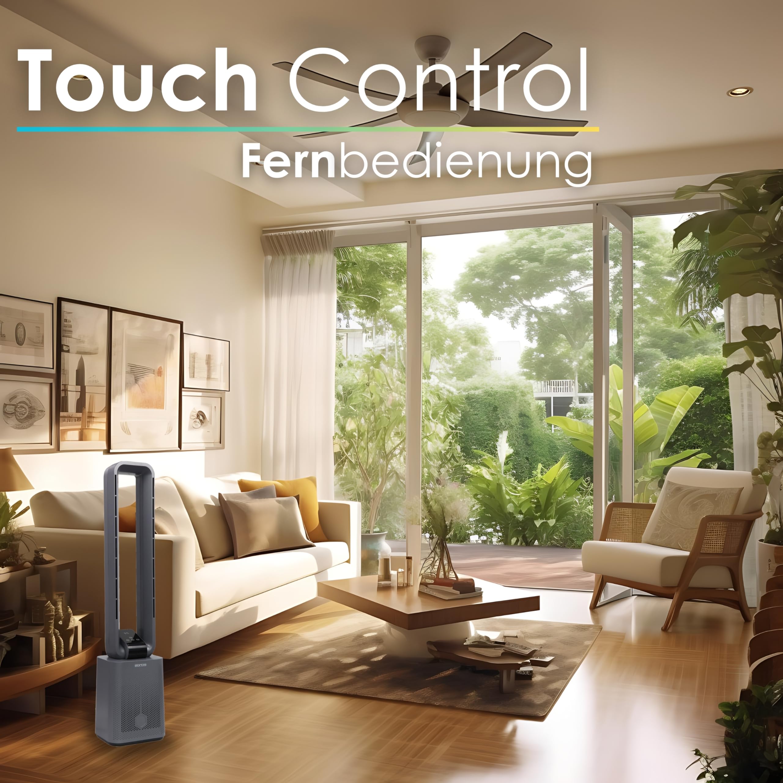 Echos Turmventilator sehr leise Ventilator leise DC Motor Fernbedienung Oszillierend LED-Display 3 Modi 12 Stufen Tower-Ventilator Säulenventilator Standventilator Luftkühler 15h Timer Tower Fan