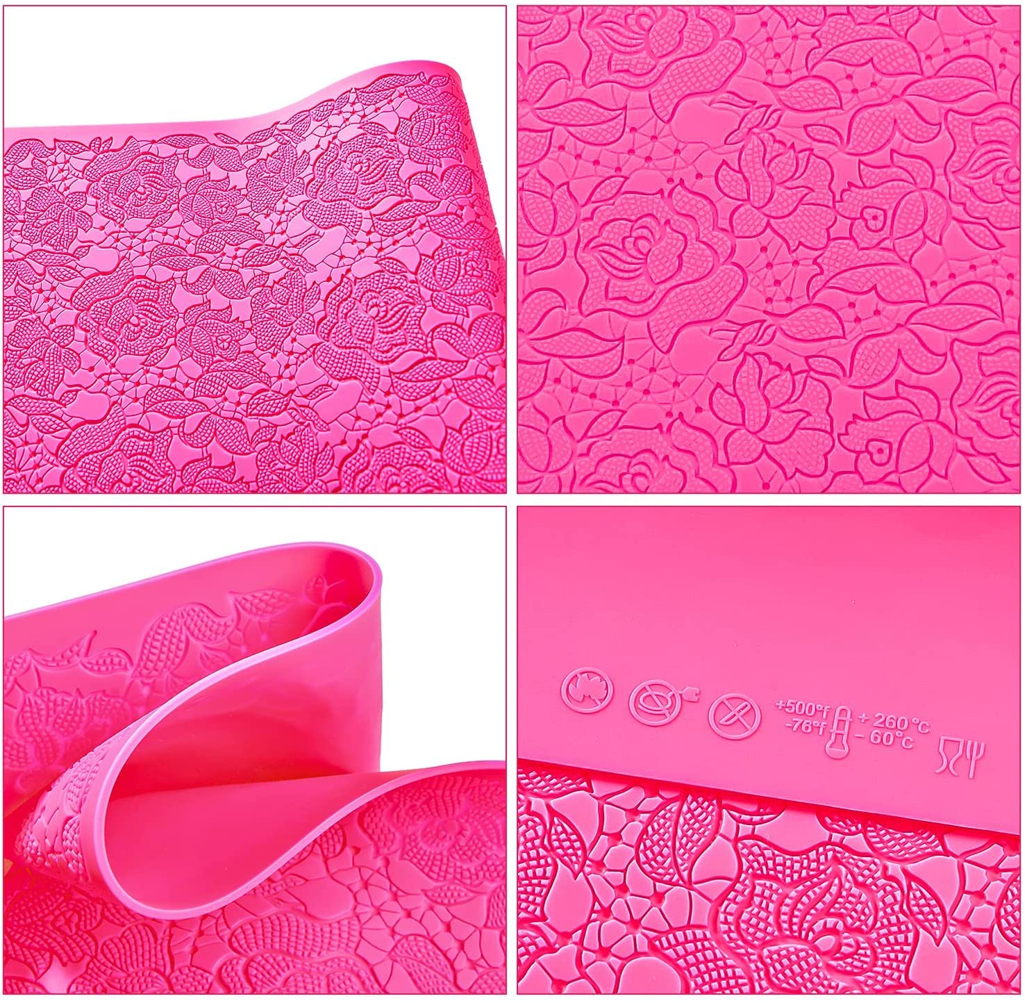 Tapis de dentelle en silicone à motif floral, forme de gâteau en dentelle, tapis de gaufrage à fondant, tapis de gaufrage, forme de gâteau, pour décoration de gâteau, motif classique, rose