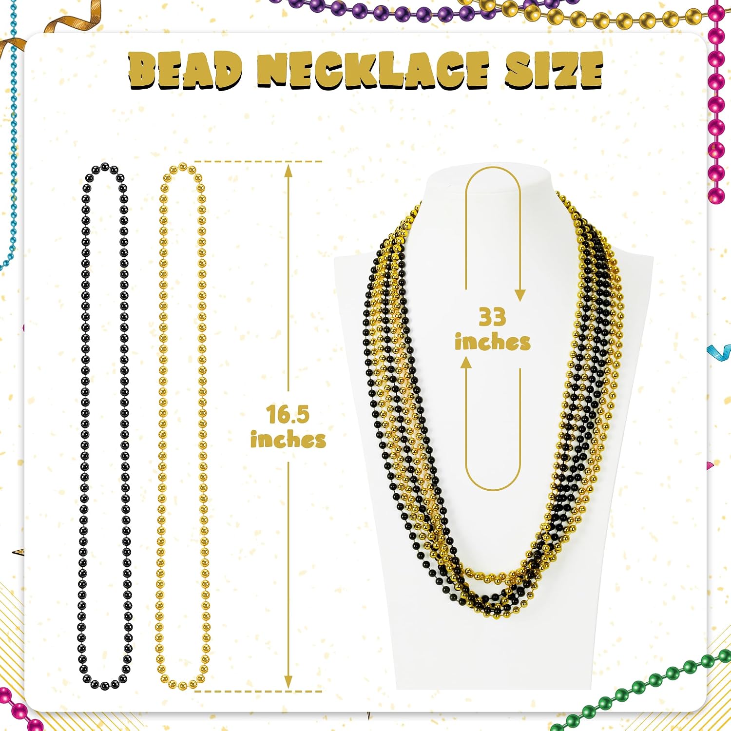 Huskein 200 PCS Beaded Necklace, 33" Mardi Gras Beads, Black Gold New Year Party Supplies, Mardi Gras Accessories, Bead Necklace Parade Favors Bulk for Festival Event Christmas Party Supplies image 2