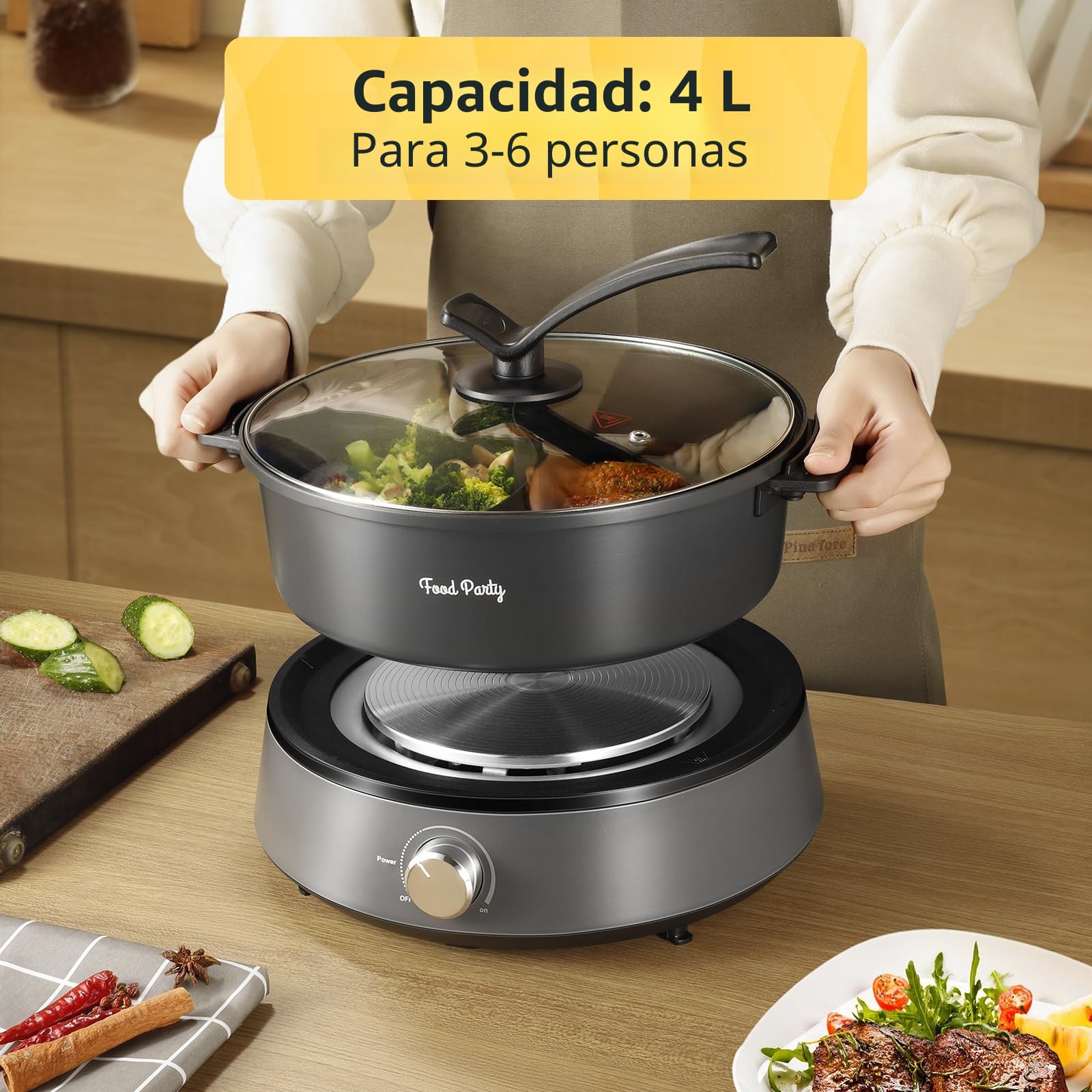 Food Party Olla Hot Pot Eléctrico 4L Hotpot Separable Actualizado 220V 1350W Fondue Shabu Shabu Hotpot