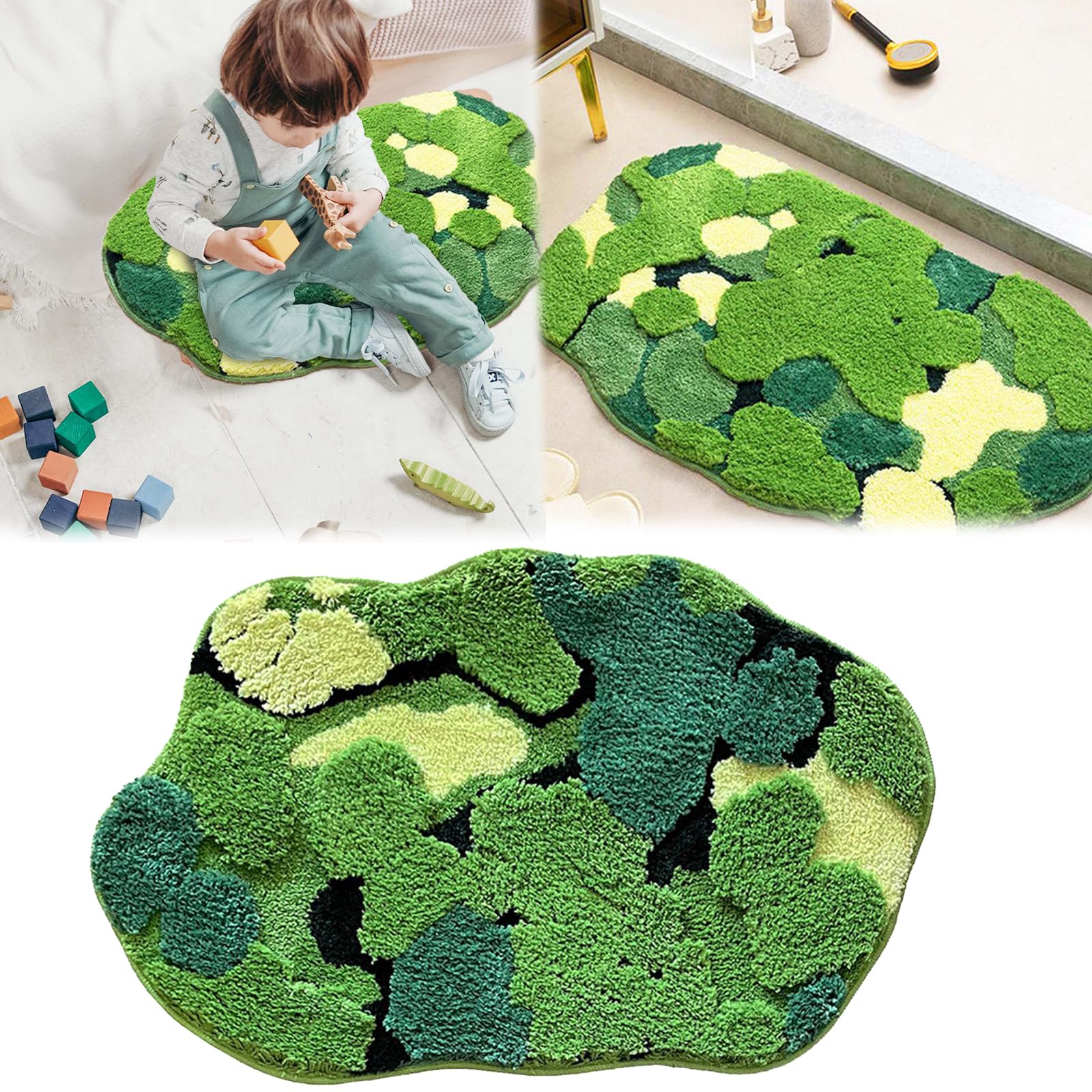 Alfombra, 50x80 Cm Alfombra Lavables Alfombras Verde Alfombra De Musgo Alfombra Pequeña Alfombra Suave Antideslizante Alfombra de Cocina Alfombra de baño Alfombras Alfombra Suave flocada