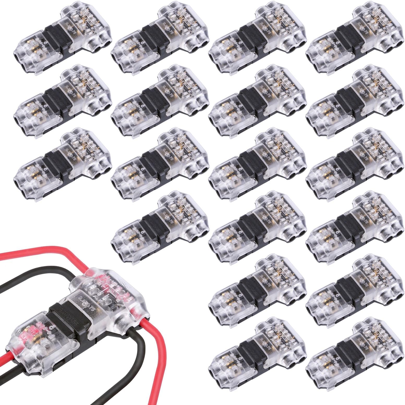 15PCS T Tap Wire Connectors,2 Pin Black Transparent No Strip Quick Splice Terminals Connectors,Wire C onnectors,T Tap W ire C onnectors, Low Voltage 12V W ire C onnectors