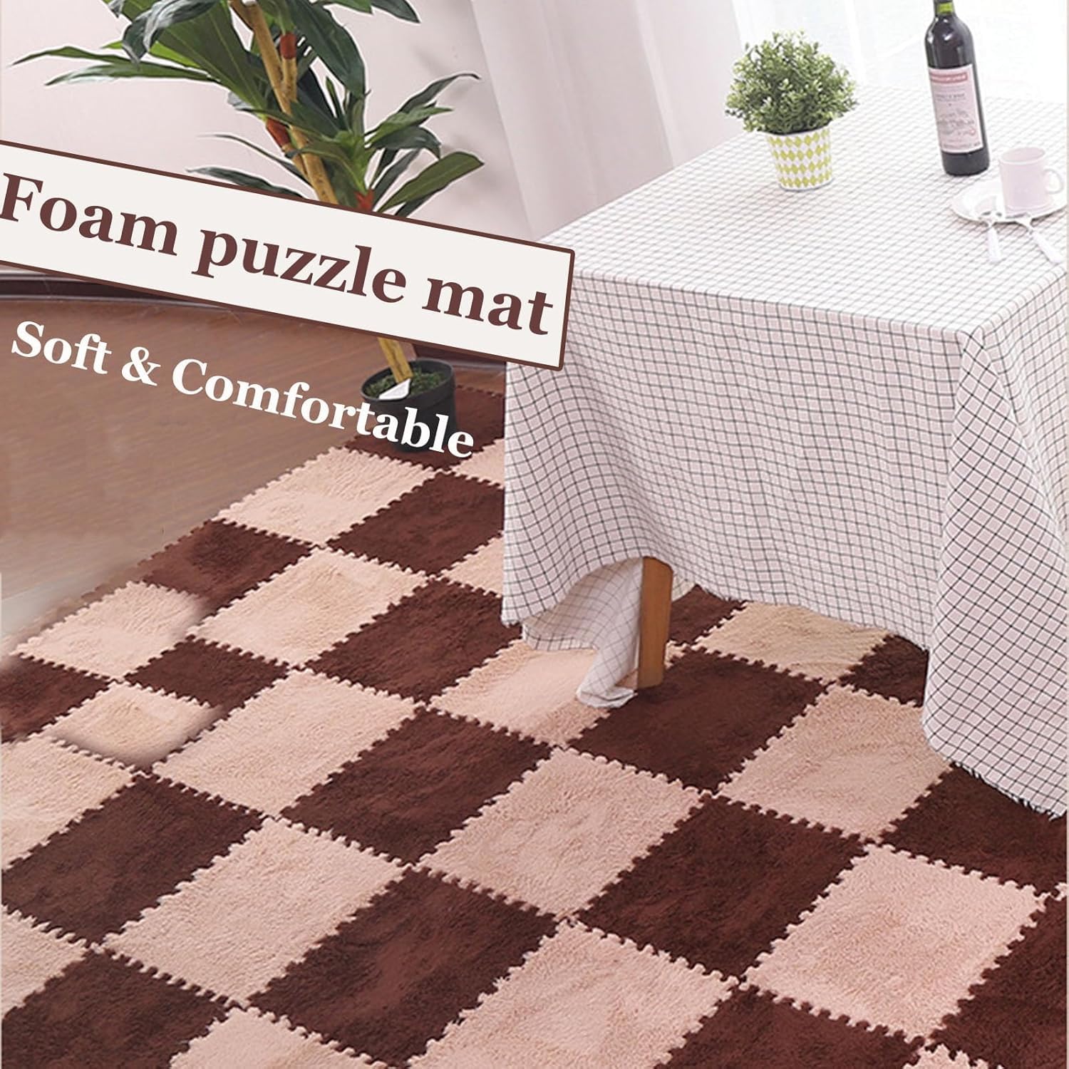 Mata z pianki do zabawy, układanki, dywanik 12x12x0,4 cala, pogrubiona, pluszowa mata podłogowa z pianki(Rose Red,10pcs)
