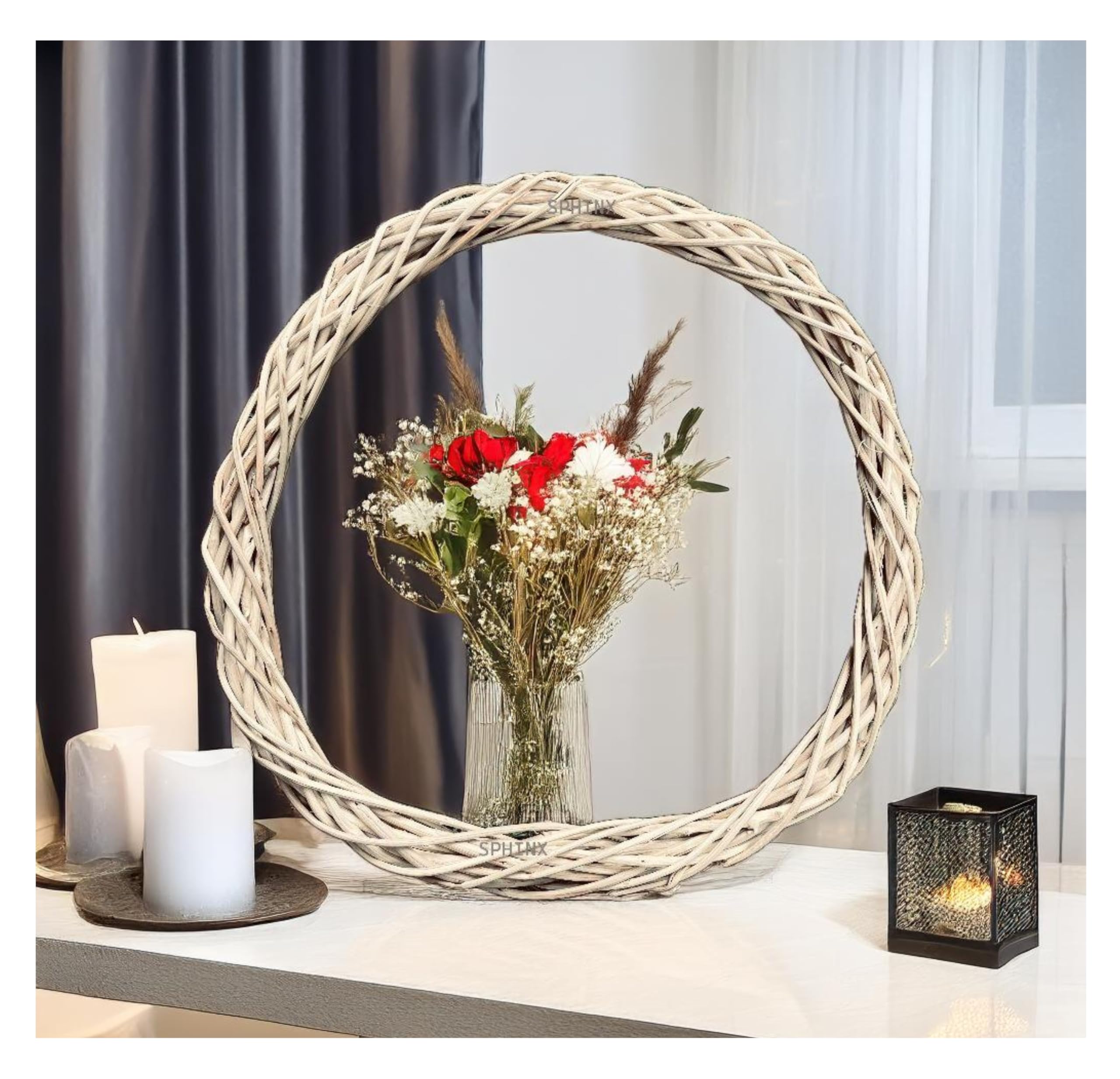 SPHINX Natural Biodegradable Sustainable Decorative Wicker Wreath Willow Handmade Ring for Stand Alone Wall Decor, D-I-Y Wreath Making, Door Hangings Decorations (1 Piece, Diameter 12 Inches)