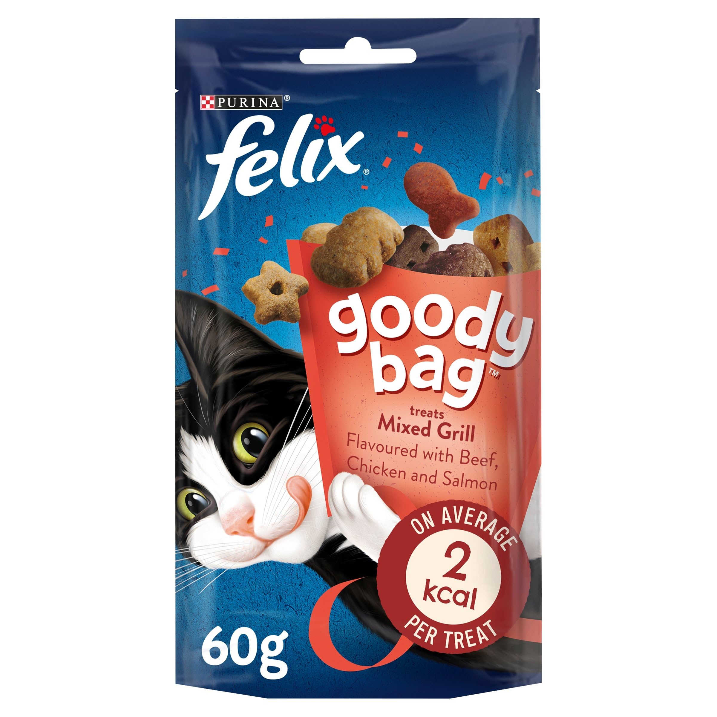 Felix Goody Bag Mixed Grill Cat Treats Flavoured with Beef, Chicken and Salmon, 60 g
