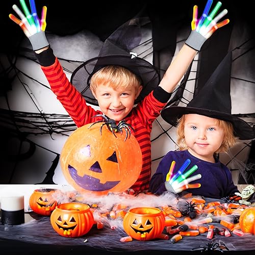 Miniatura 3 de ArtCreativity Guantes con luz LED para niños, 1 par, guantes de tamaño mediano que brillan en la oscuridad con 6 modos de parpadeo geniales, guantes