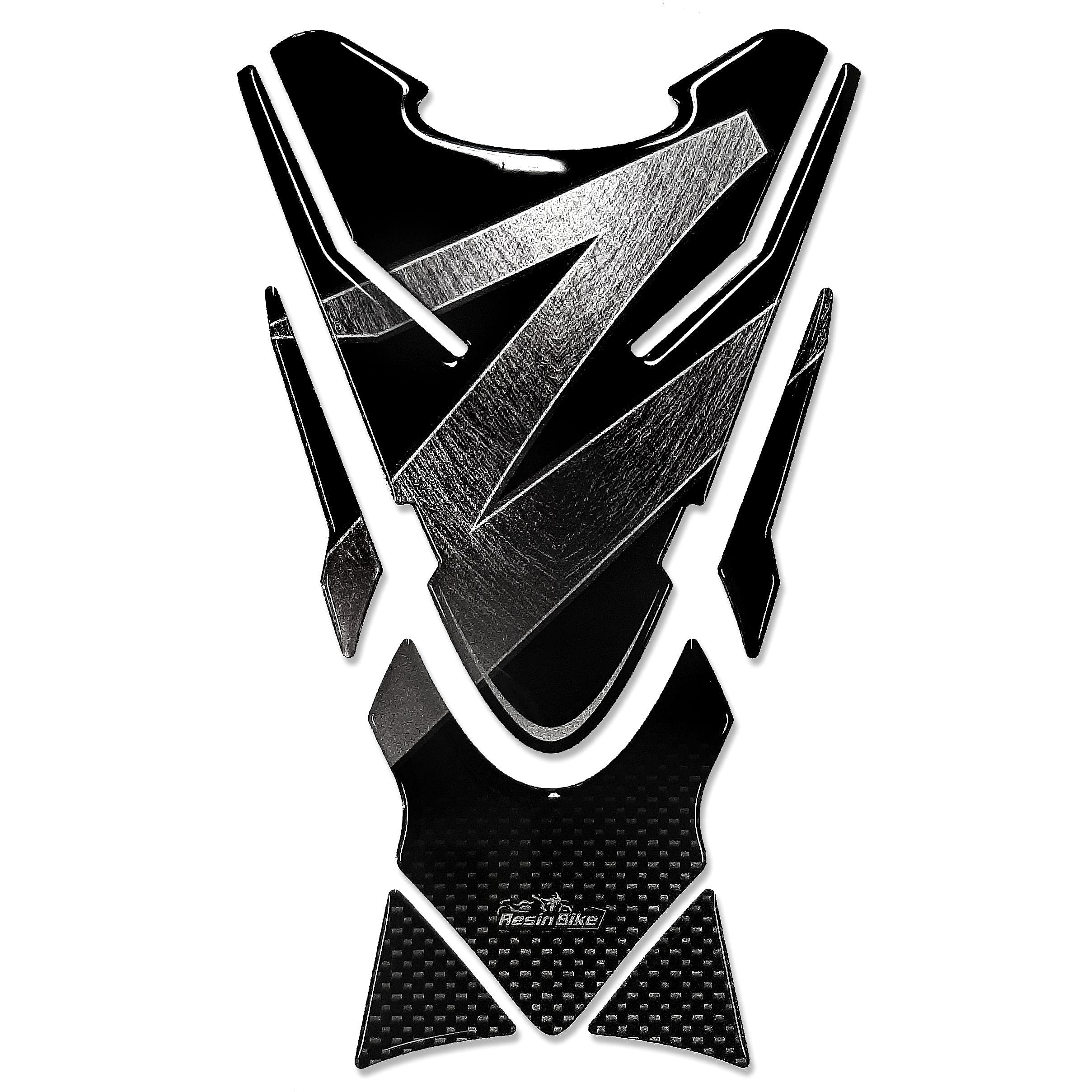 Resin Bike Adesivi Moto Compatibile con Kawasaki Z750 e Z1000. Protezione Paraserbatoio da Urti e Graffi. Adesivo Resinato con Effetto 3D per Serbatoio Serie Z - Argento