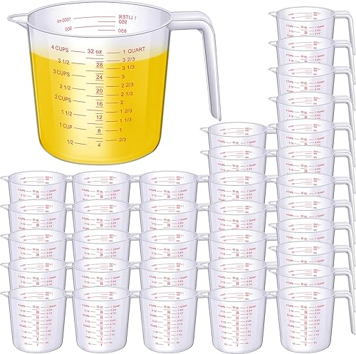 Kanayu 36 tazas medidoras de plástico transparentes con boquilla y asa de capacidad de agarre, jarra graduada transparente para líquidos de agua y