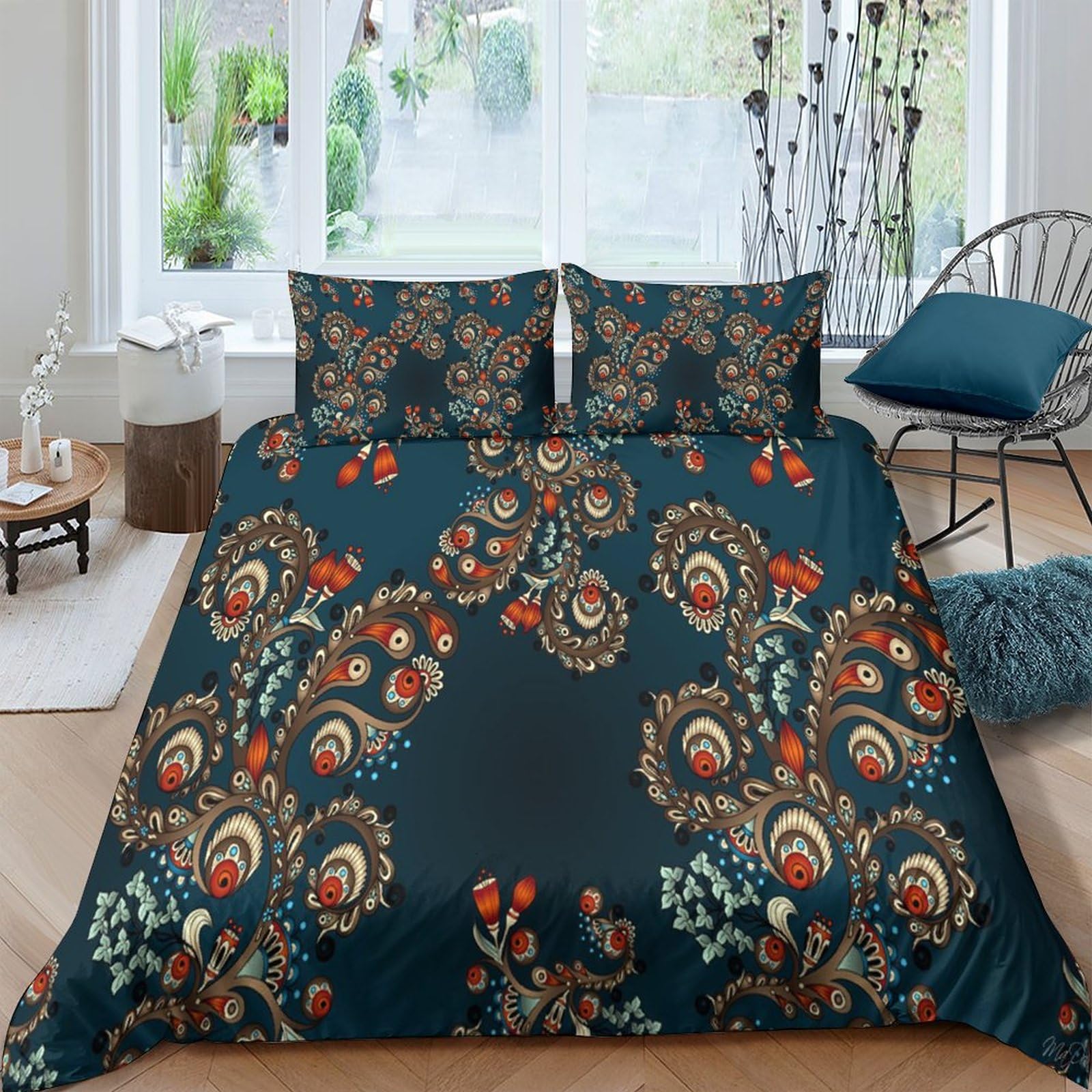 Paisley Comforter Covers Quilt Cover 3D Print Duvet Cover for Boys Girls Bedding Set with Zipper Closure with Pillow Cases Soft Microfiber 3 Pieces Double（200x200cm）