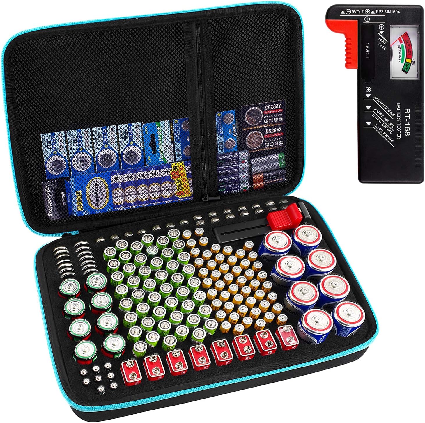 Battery Organizer, Over 220 Battery Storage Case with Tester Checker (BT168), Garage Box Fits AA AAA AAAA 9VCD Lithium 3VLR441.5V CR1632 CR2032forHome