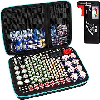 Battery Organizer Storage Box with Battery Tester (BT168), Case Bag Holder fits for 152 Batteries AA AAA AAAA 9V C D Lithium 3V(Not Includes Batteries)(Blue)
