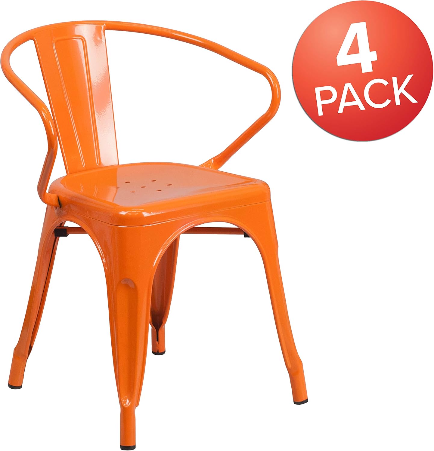 Flash Furniture Roy Commercial Grade 4 Pack Orange Metal Indoor-Outdoor Chair with Arms