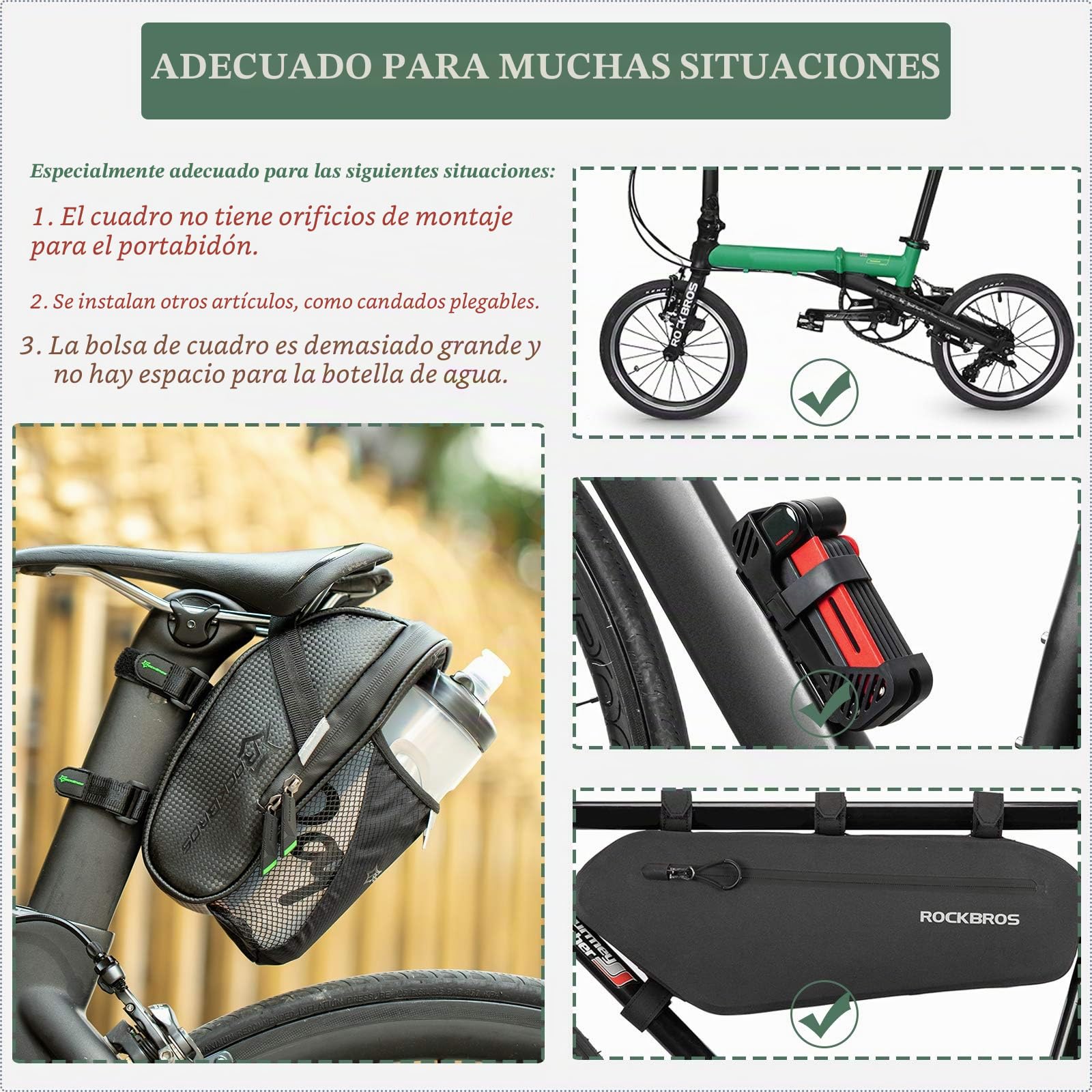 ROCKBROS Bolsa Sillín de Bicicleta, Alforja Asiento Grande Multifunción para Bidón, para MTB Bicicleta Carretera