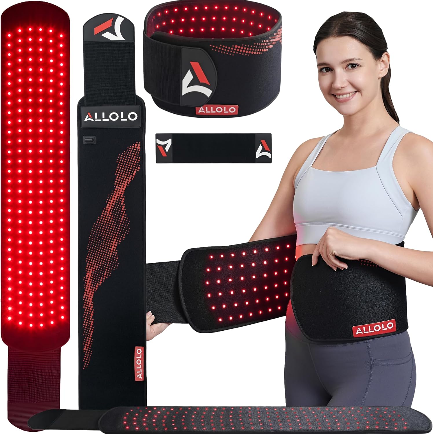 ALLOLO Red Light Therapy Belt, 39"*7.7" Large Area with 180pcs 3-in-1 LEDs 660nm & 850nm Infrared Red Light Therapy for Body, Adjustable & Portable Therapy Wrap for Shoulder Waist Belly Joint(Corded)