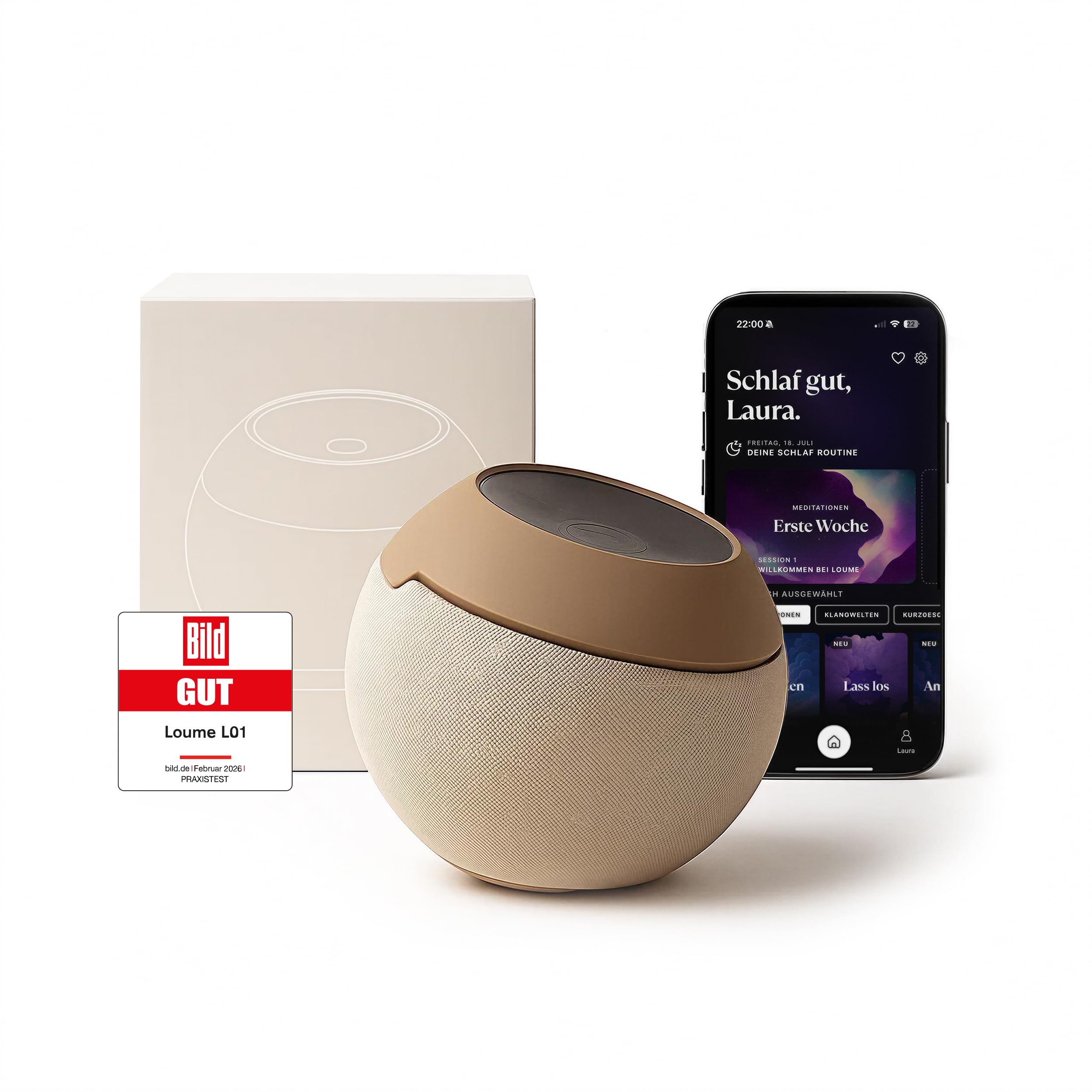 Loume Einschlafhilfe rotes Einschlaflicht Atemtechnik Meditation Naturklänge White Noise App-gesteuert