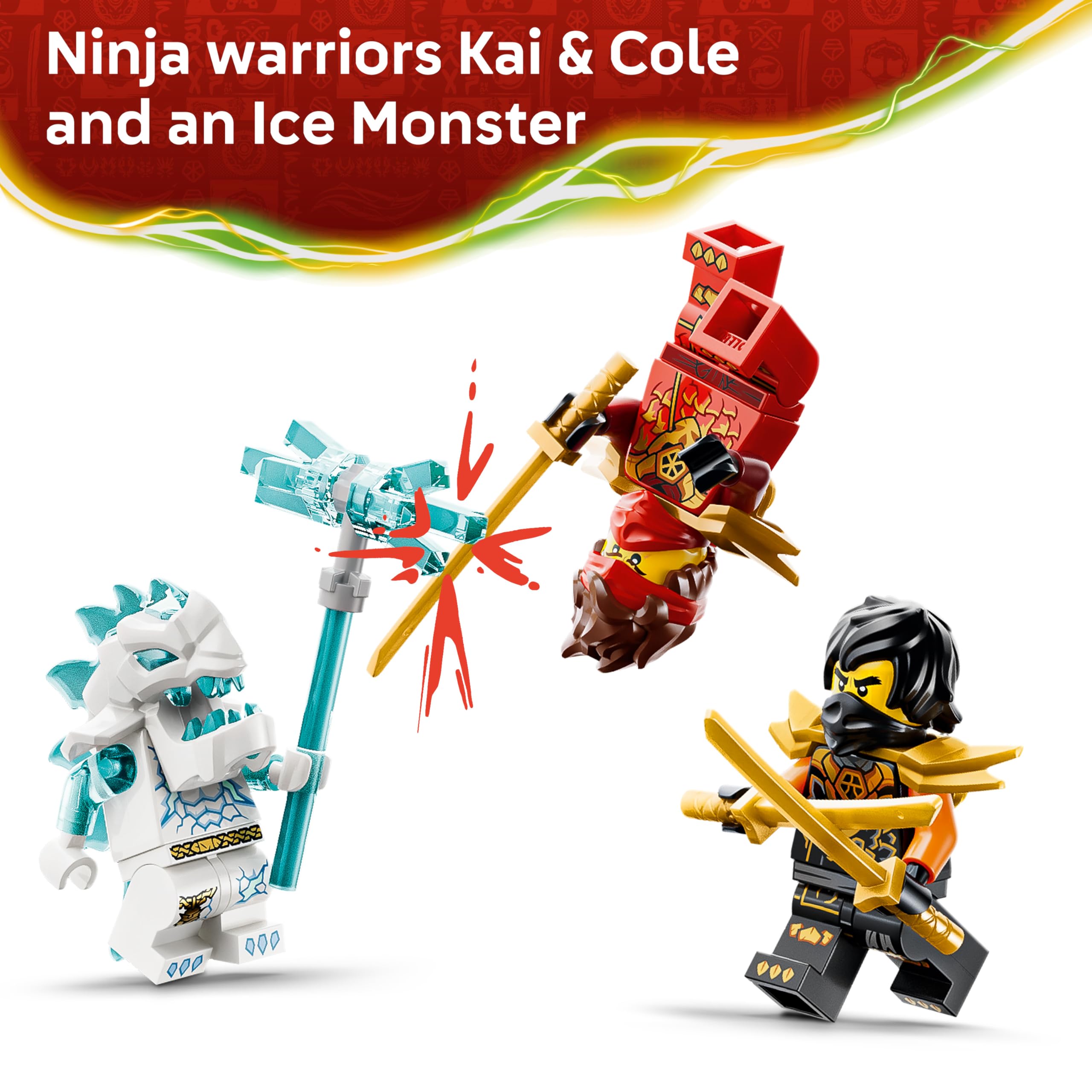 LEGO NINJAGO Kais und Coles Kombi-Flitzer - Ninja Spielzeug mit Auto, Motorrad, 3 Minifiguren inkl. Kai & Cole mit Katanas - Geschenkidee für Jungen ab 7 Jahren und Dragons Rising Fans - 71864