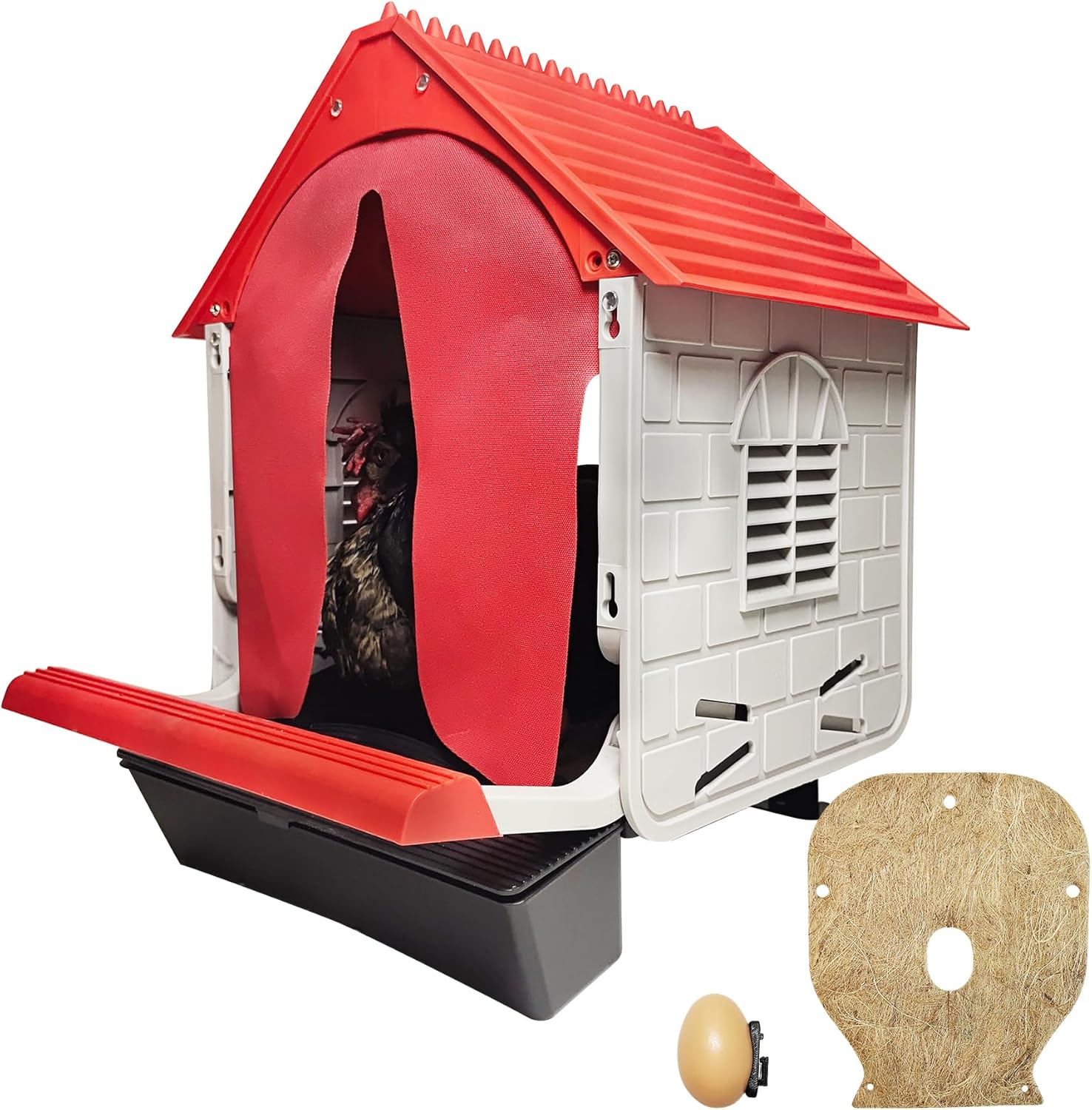 Roll Away Chicken Nesting Box, 13° Auto Egg Collection Tray, Clip-Lock Decoy Egg & 3 Jute Pads, Enclosed Easy-to-Clean Hen House, Indoor & Outdoor Chicken Coop Accessory(1Pack)
