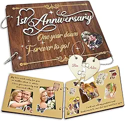 Álbum de recortes de aniversário de 1 ano, presente de namoro de aniversário de um ano, 1º álbum de fotos de casais, álbum de recortes de madeira de um ano, álbuns de recortes de 1 ano, foto faça você