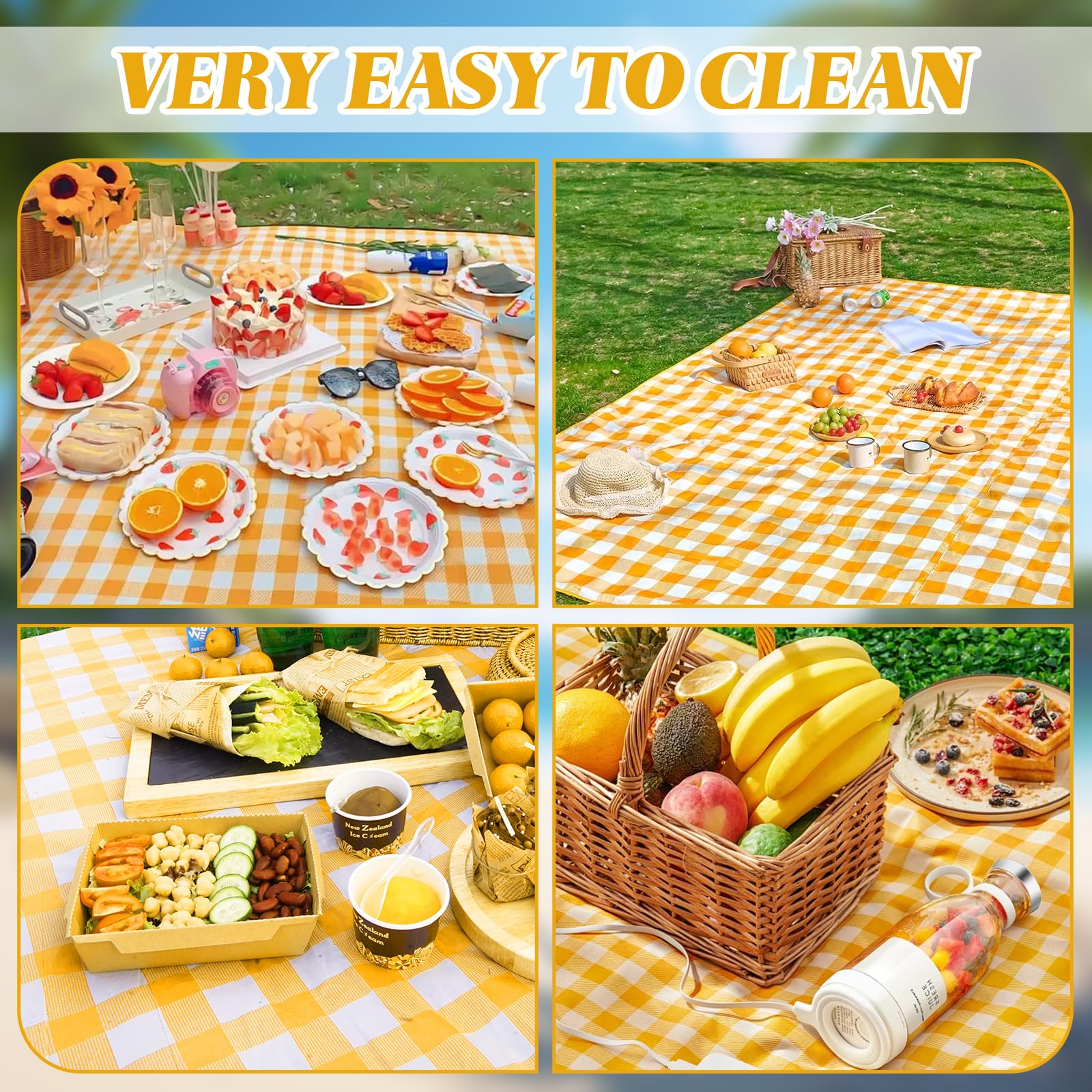 200cm*200cm Coperta Picnic Impermeabile,Stuoia Campeggio,Portatile Tappetino Da Spiaggia Pieghevole,Coperta Da Picnic Con Manici Per Campeggio All'aperto,Viaggi,Parchi,Spiaggia, Prato (giallo, L - copertina