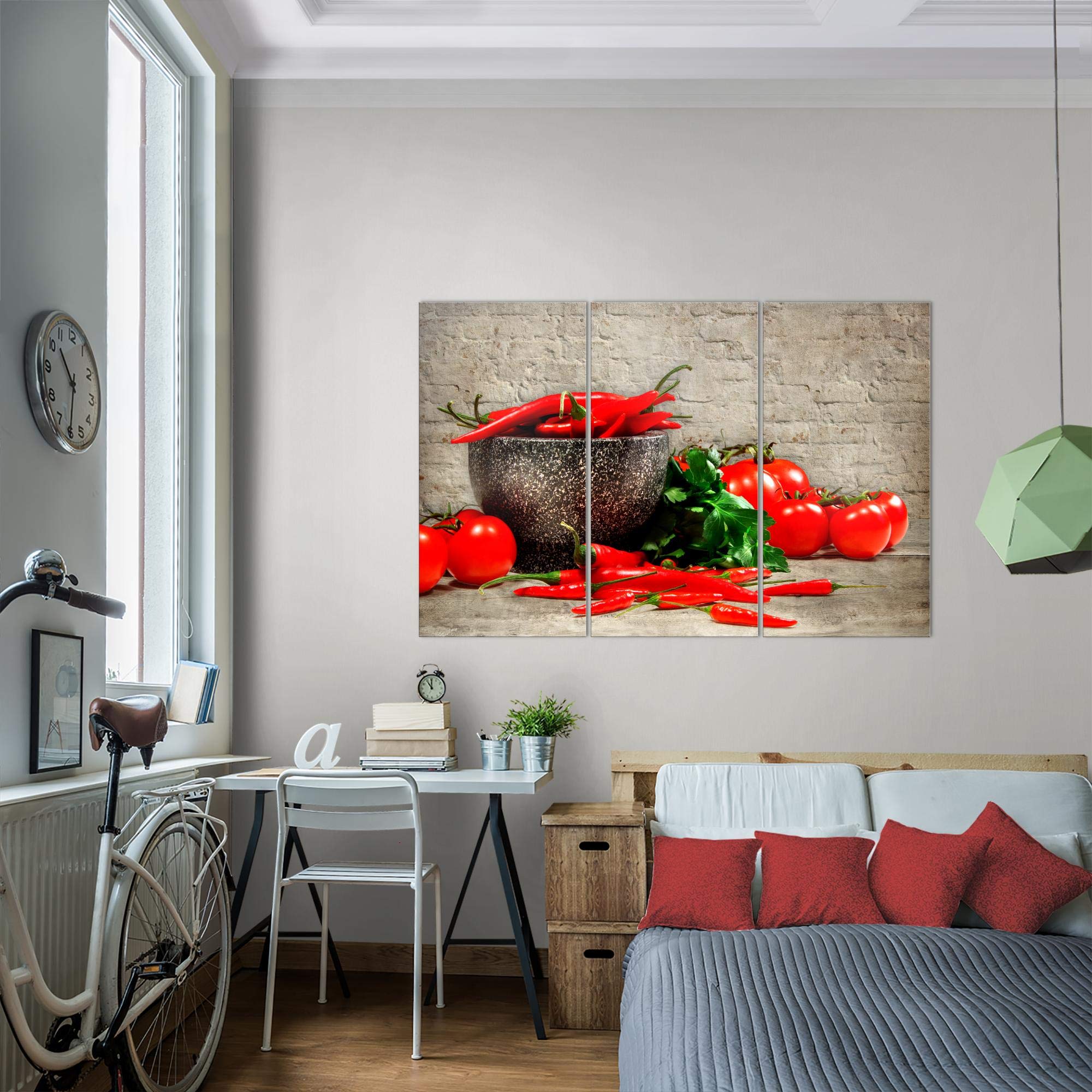Runa Art Cucina Verdure Quadri Soggiorno Grande Marrone Rosso Legno 120 x 80 cm 3 Pezzi Decorazione Murale 005831a