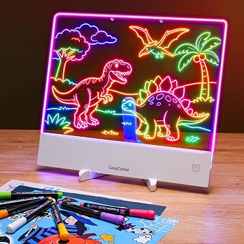 CosyCorner LED Drawing Board for Kids with Neon Effects, 16.6 Inch Rechargeable Light Up Tablet, 20+ Hrs Battery, 7 Markers for Creative Doodle & Tracing Art, Great Gifts for Boys & Girls