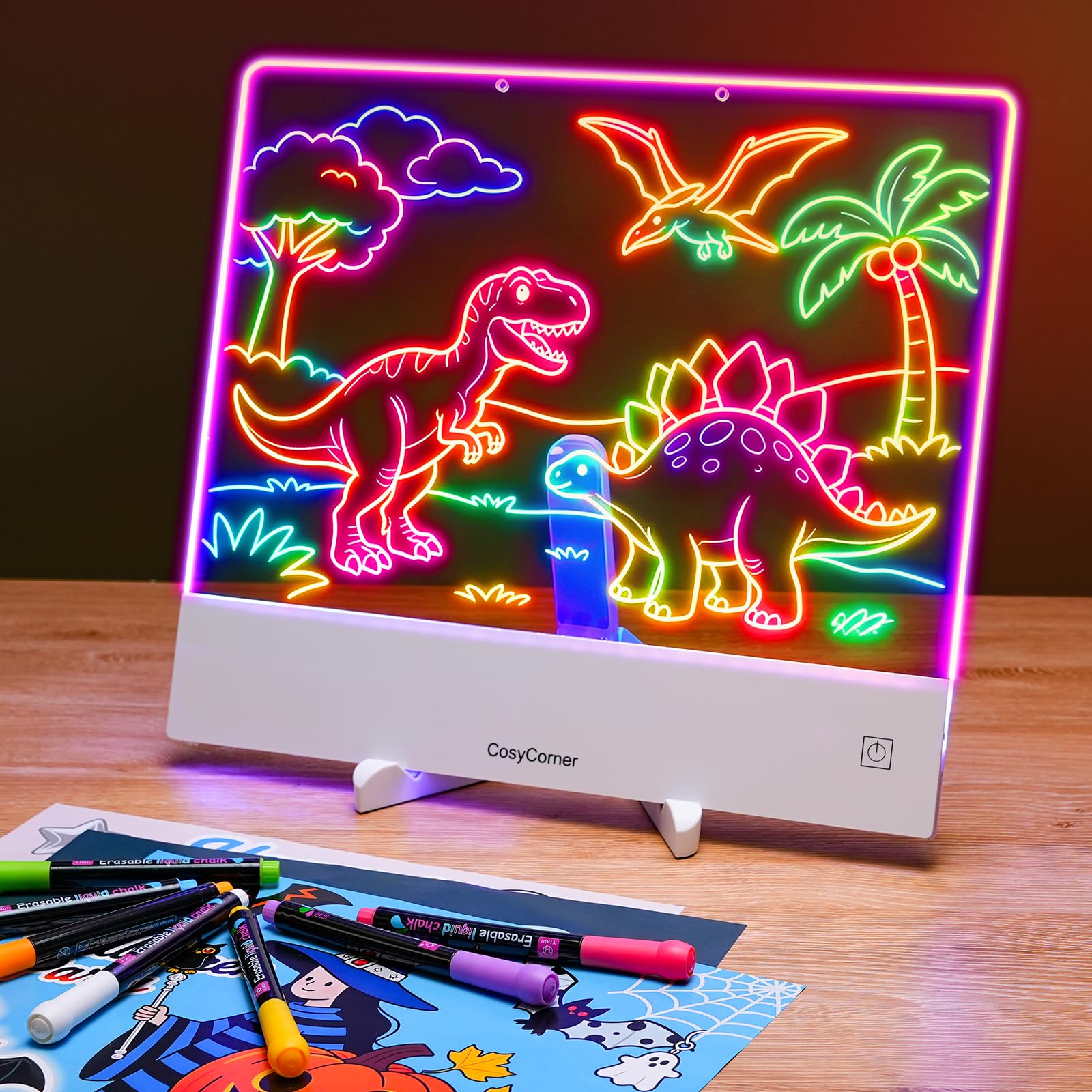 Lavagna da disegno a LED per bambini – Doodle Glow Note Board con colori | Lavagna ricaricabile in acrilico cancellabile a secco con luce e interruttore touch, batteria 5H, blocco di scrittura