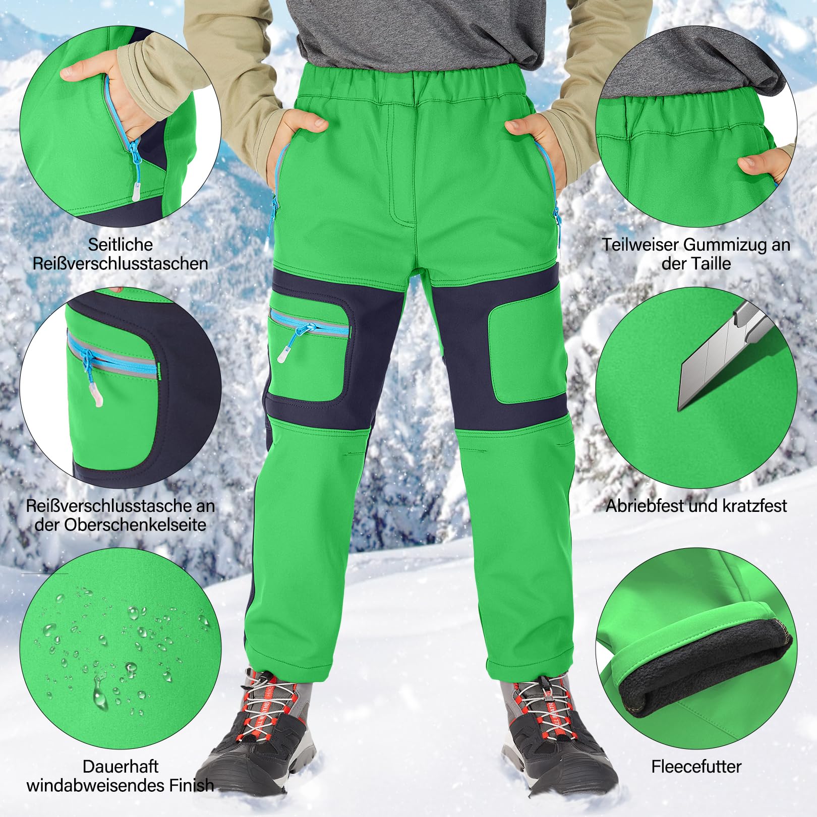 Pantaloni da sci per bambini, imbottiti, impermeabili, termici, da trekking, da neve, invernali, per attività all'aria aperta, per ragazzi e ragazze