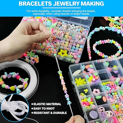 Miniatura 4 de Cordón elástico para pulsera de 0.039 in, cordón elástico de cristal de 394 pies para hacer joyas, hilo de cuentas, cuerda elástica para pulseras,