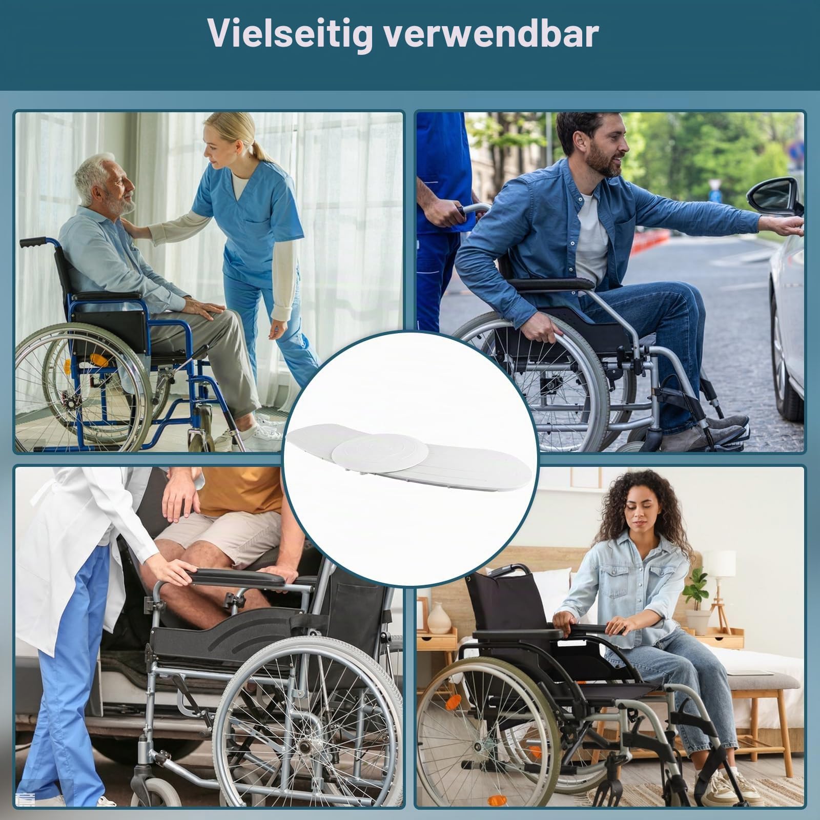 Transferbrett mit Drehscheibe, Schiebebrett zum Transfer in den Rollstuhl | 150 kg Tragkraft, rutschfest, tragbar, Transfer-Skateboard zum Transfer von Patienten vom Rollstuhl ins Bett, zur Toilette