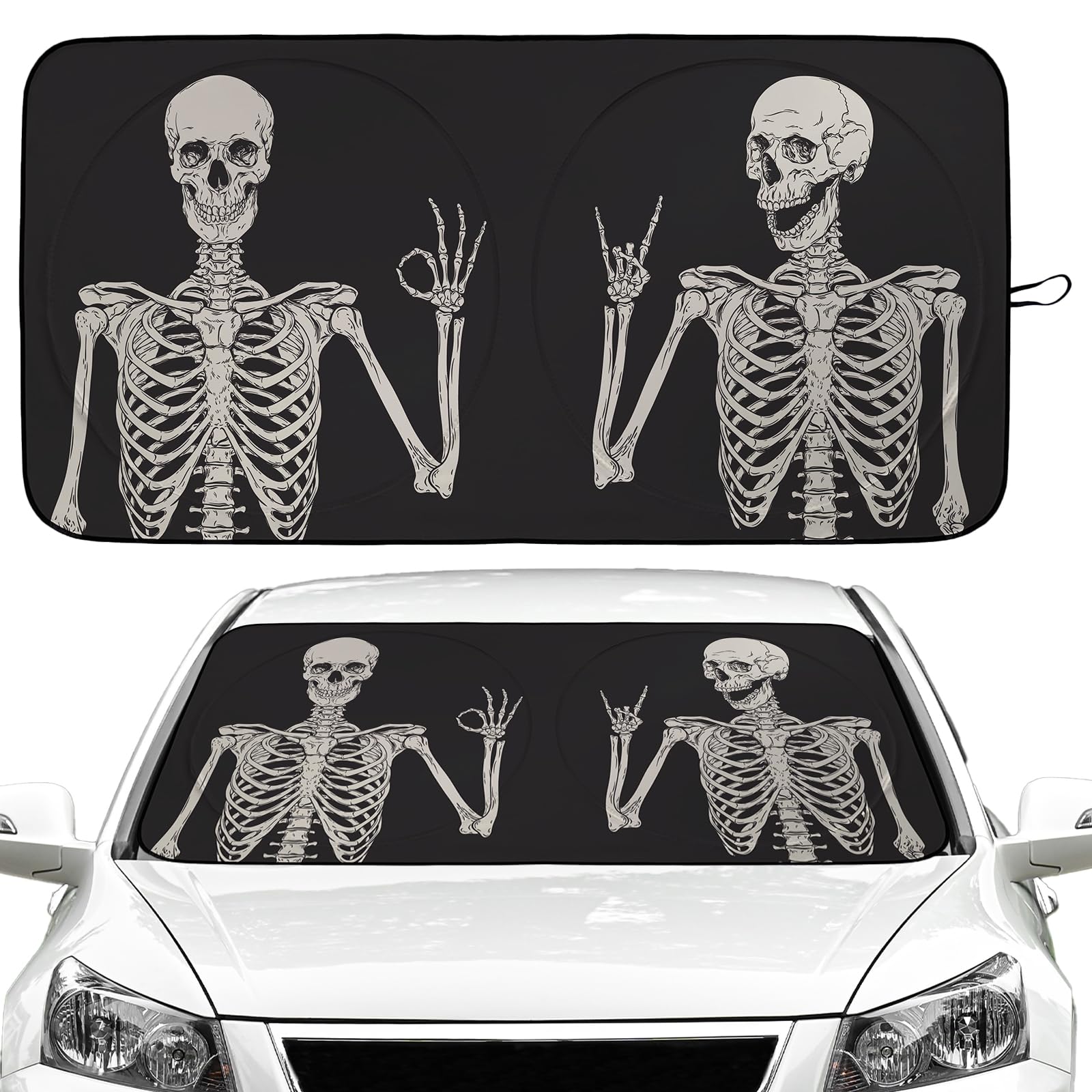 Skull Car Windshield Sun Shade Foldable Sunshade Front Window Cover Sun Visor Protector Accessories (59x27.5 inches)