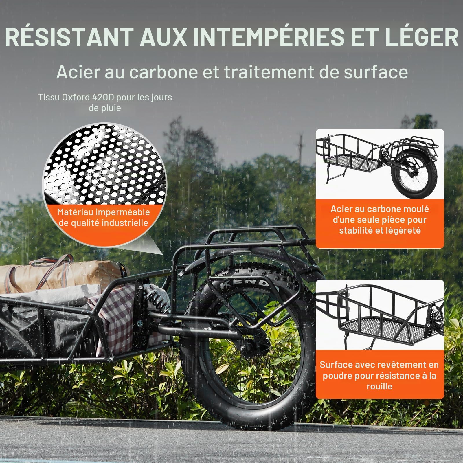 VEVOR Remorque de vélo avec capacité de charge de 31,8 kg/125 kg, chariot de vélo robuste, structure à dégagement rapide avec attelage universel, roues de 50,8 cm, s'adapte à la plupart des roues de