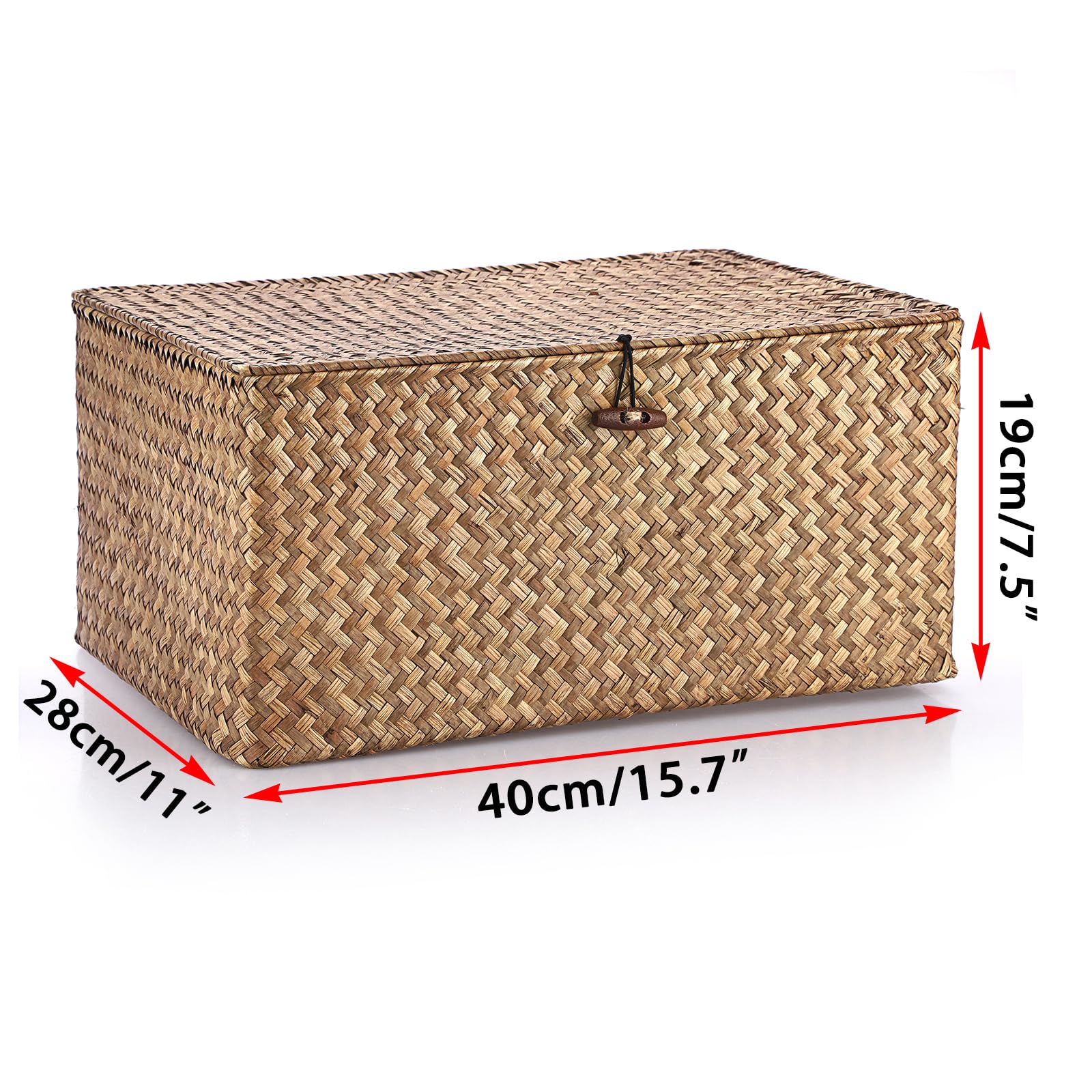IGNPION - Cesta de almacenamiento de mimbre con tapa, cesta de escritorio de mimbre trenzado, rectangular, organizador de baño, caja decorativa para debajo de los estantes de la sala de estar, cesta