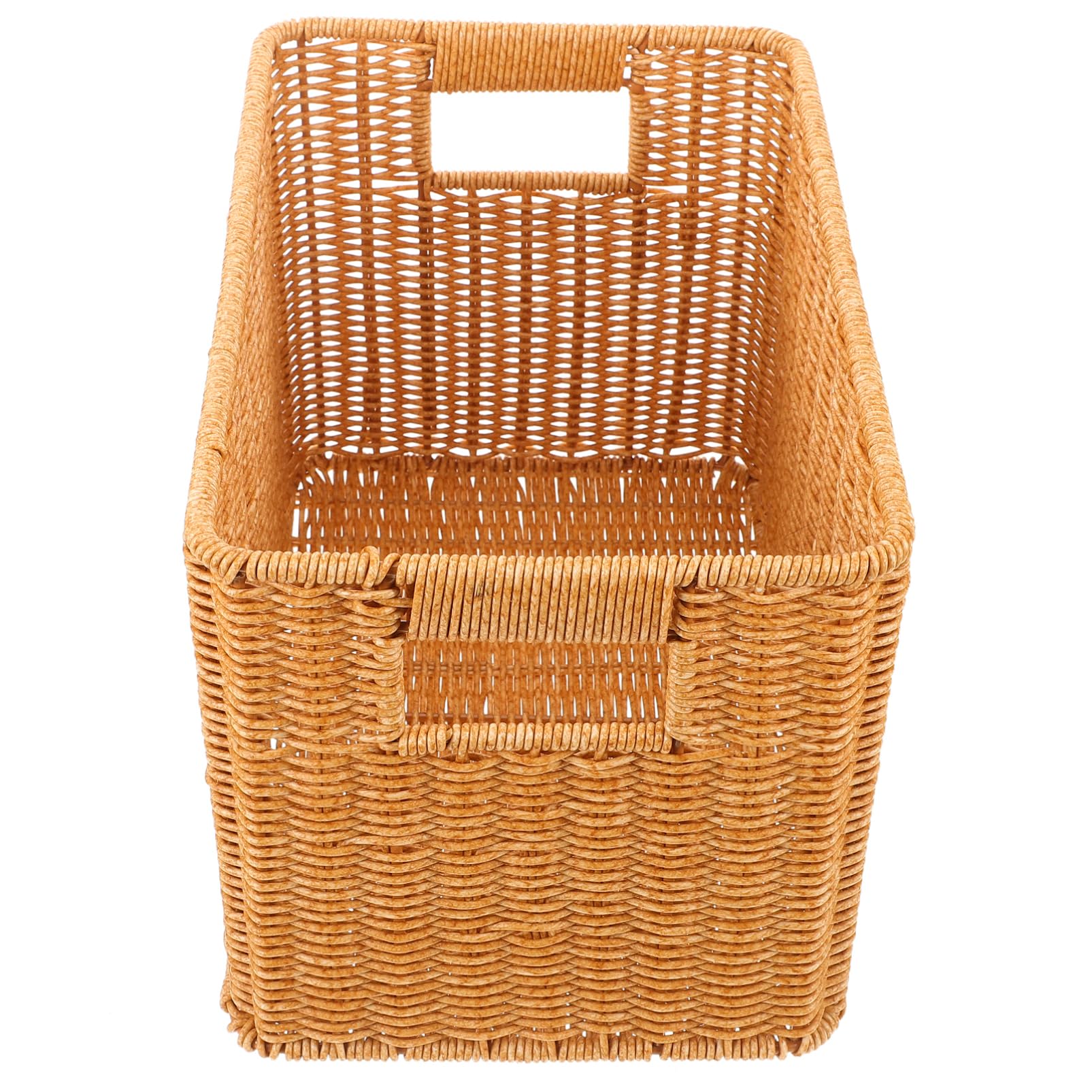Cabilock Rectangular Imitation Rattan Storage Basket Compact Decorative Organizer for Kitchen Bathroom Bedroom Versatile Woven Storage Bin for Narrow Spaces