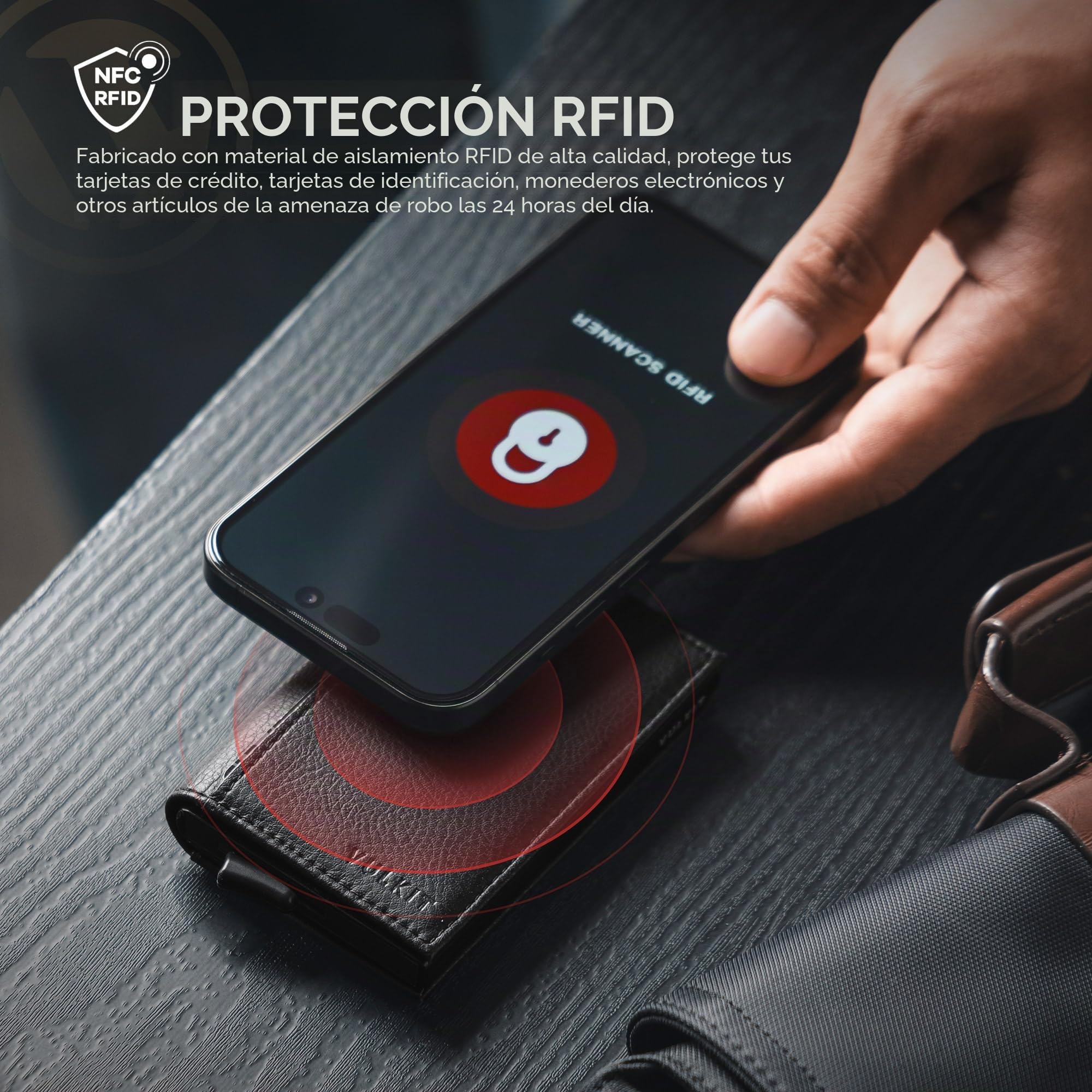 VULKIT Tarjetero con Doble Ventana de Identificación Cartera de Cuero Cartera con Bloqueo RFID Cartera de Tarjeta Emergente Automática para Tarjetas y Notas