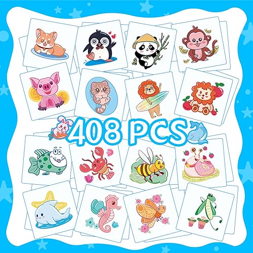 Metker 408 tatuajes temporales individuales para niños, animales, insectos, animales marinos, tatuajes impermeables, suministros de fiesta de
