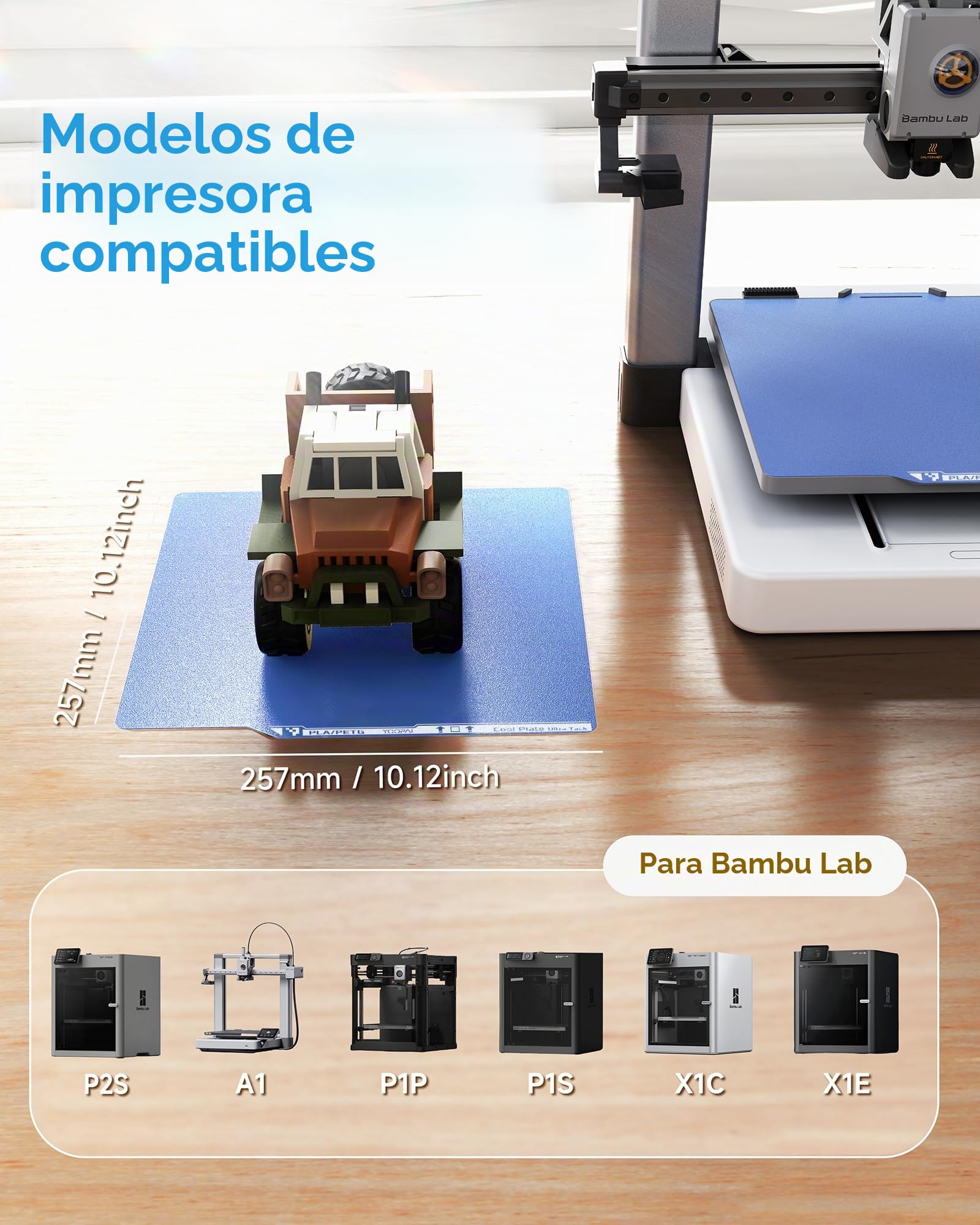 YOOPAI Placa de impresión en frío para Bambu Lab P2S P1S P1P X1C X1E A1, 257 x 257 mm, placa de construcción de impresión en frío, refrigeración y eficiencia energética (Azul, 257x257mm)
