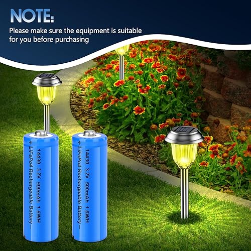 14430 LiFePo4 3.2v Rechargeable Batteries, 500mAh for Outdoor Solar Garden Lights, Tooth Brush, Shaver, Flashlight (8 Pack)(8 Pack)