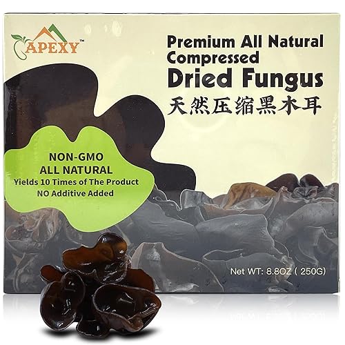 Apexy Hongo negro comprimido natural y seco de alta calidad (hongo de oreja de madera negra) 8.8 onzas 10 veces rendimiento de volumen después de
