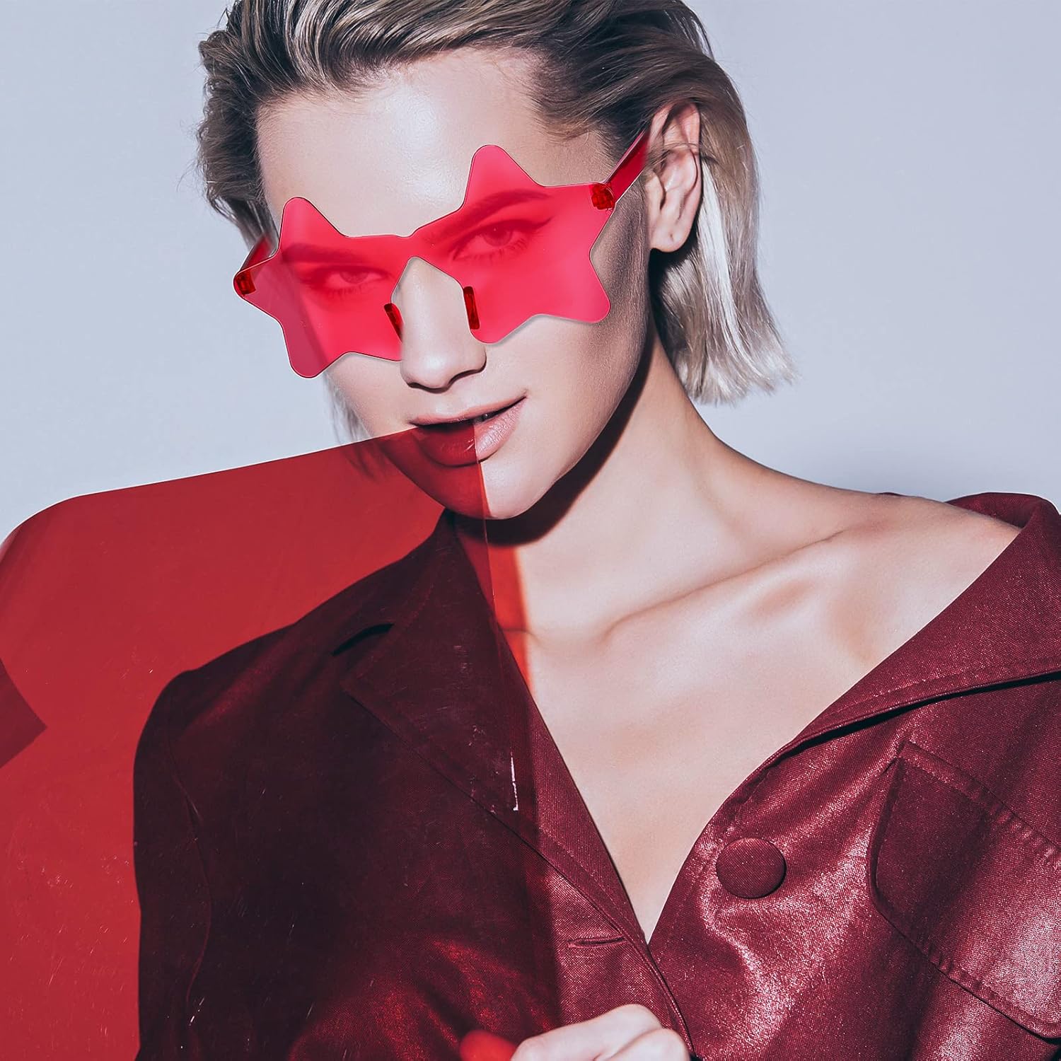 Fabbay 100 Pairs Star Shaped Rimless Sunglasses Transparent Star Glasses Candy Color Star Pentagram Glasses - Image 5