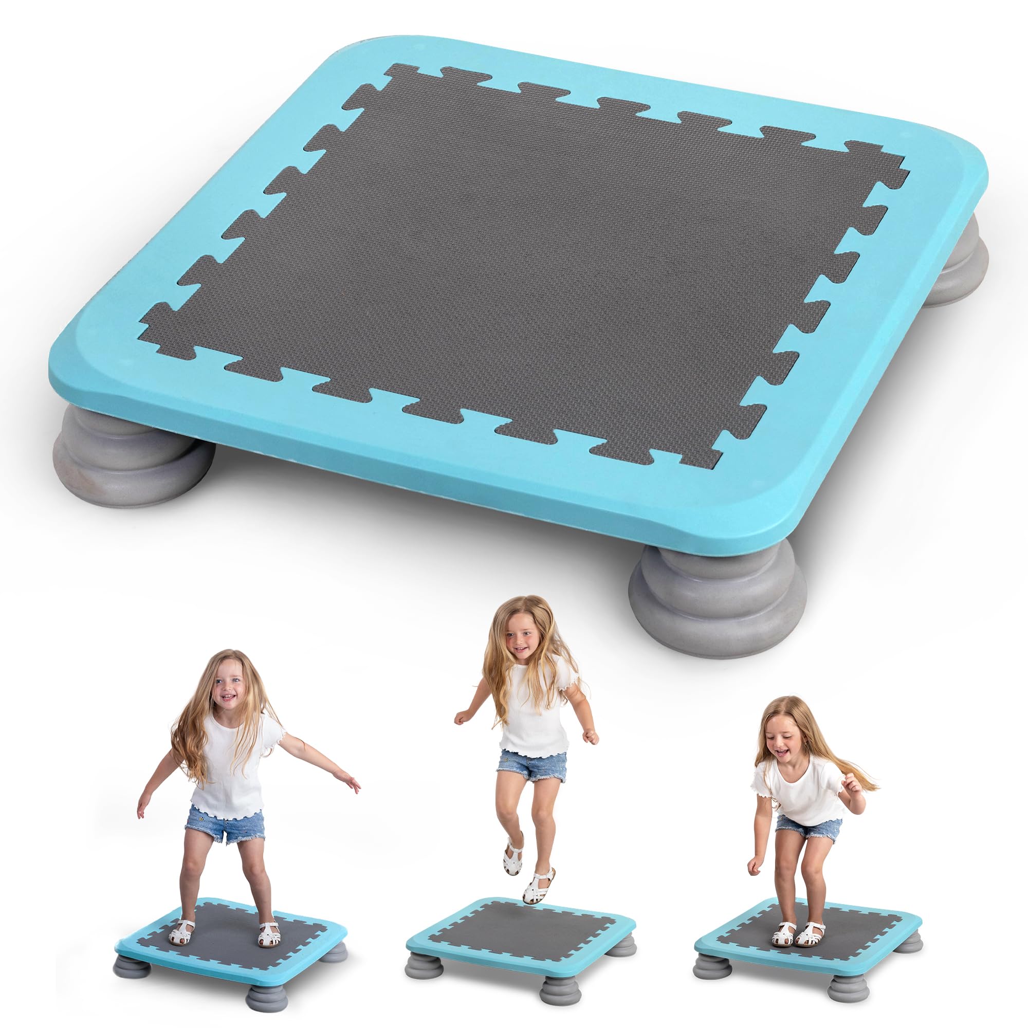 Special Supplies Kids Trampoline Rebounder Bouncing Board – Sensory Balance and Bounce Toy for Indoor and Outdoor Kids Toys - Outdoor Play Equipment (Blue)