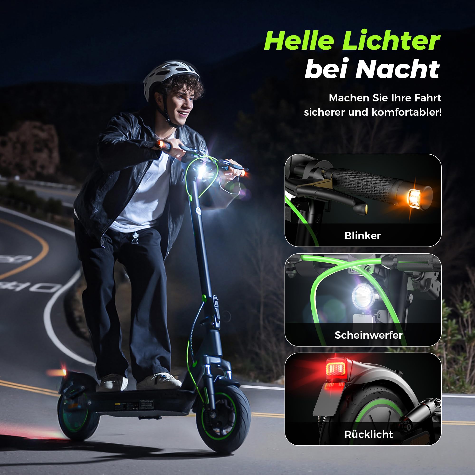 E Roller mit Straßenzulassung, Max 60KM Reichweite E Scooter mit Blinker, 10 Zoll Elektroroller mit Dämpfung und APP, Faltbarer Elektro Scooter bis 120KG, 500W Elektro Roller Erwachsene für Pendeln